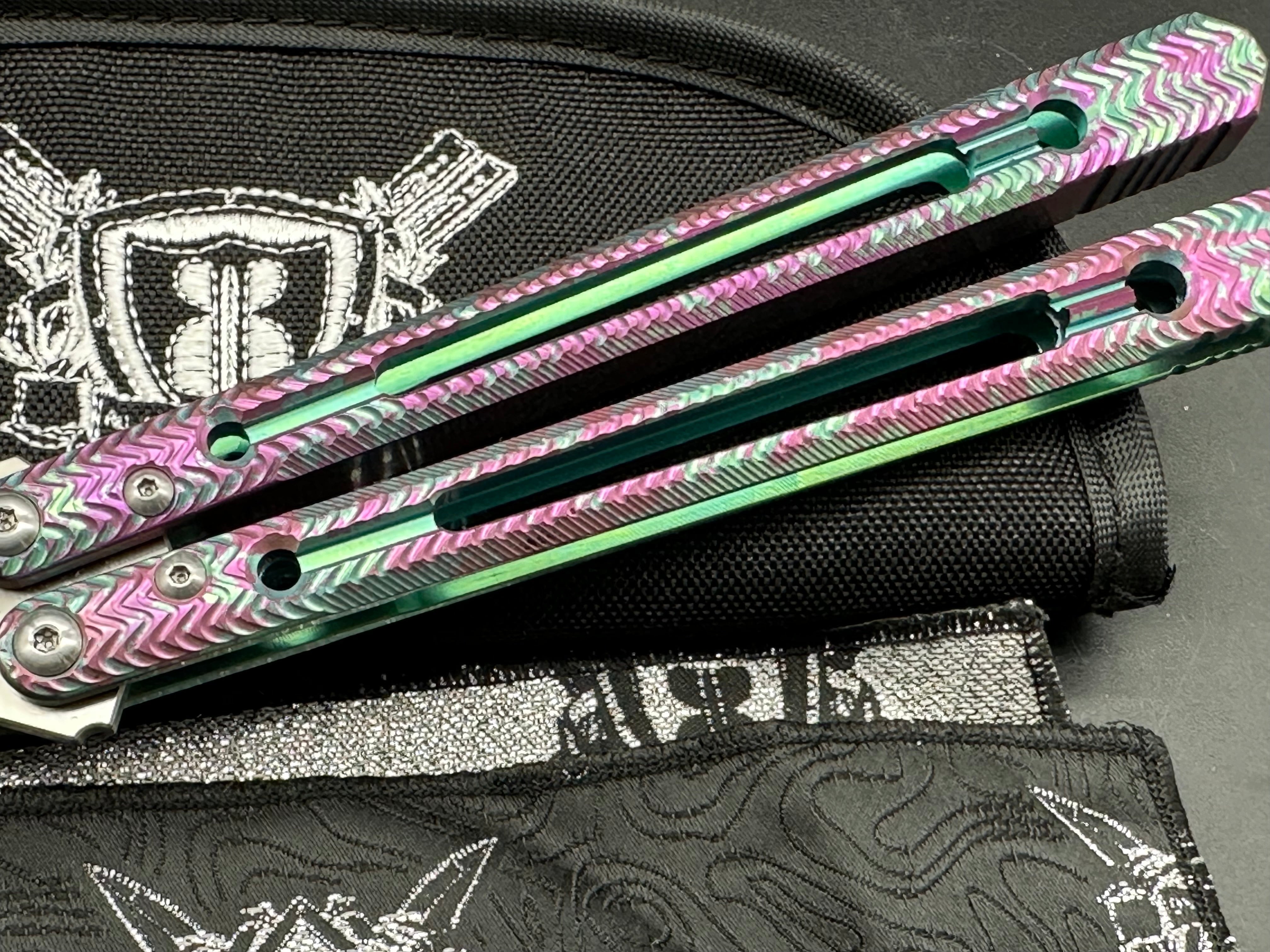 Black Balisong Reaper V2 Butterfly Knife - Spot Anodized Milled Titanium Channel Handles, Tanto Blade, Satin M390 Steel | EDC, Tactical Use & Collector's Item