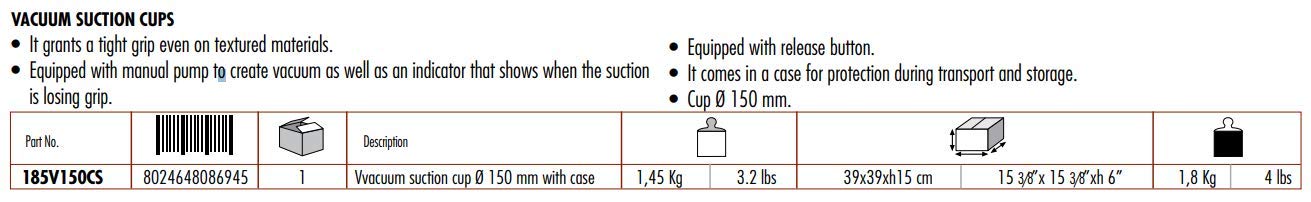 Raimondi 150MM Single Vacuum Suction Cup with Hard Case - LTVSC for Glass Installation, Window Cleaning, and Tile Lifting | Heavy-Duty Construction Tool
