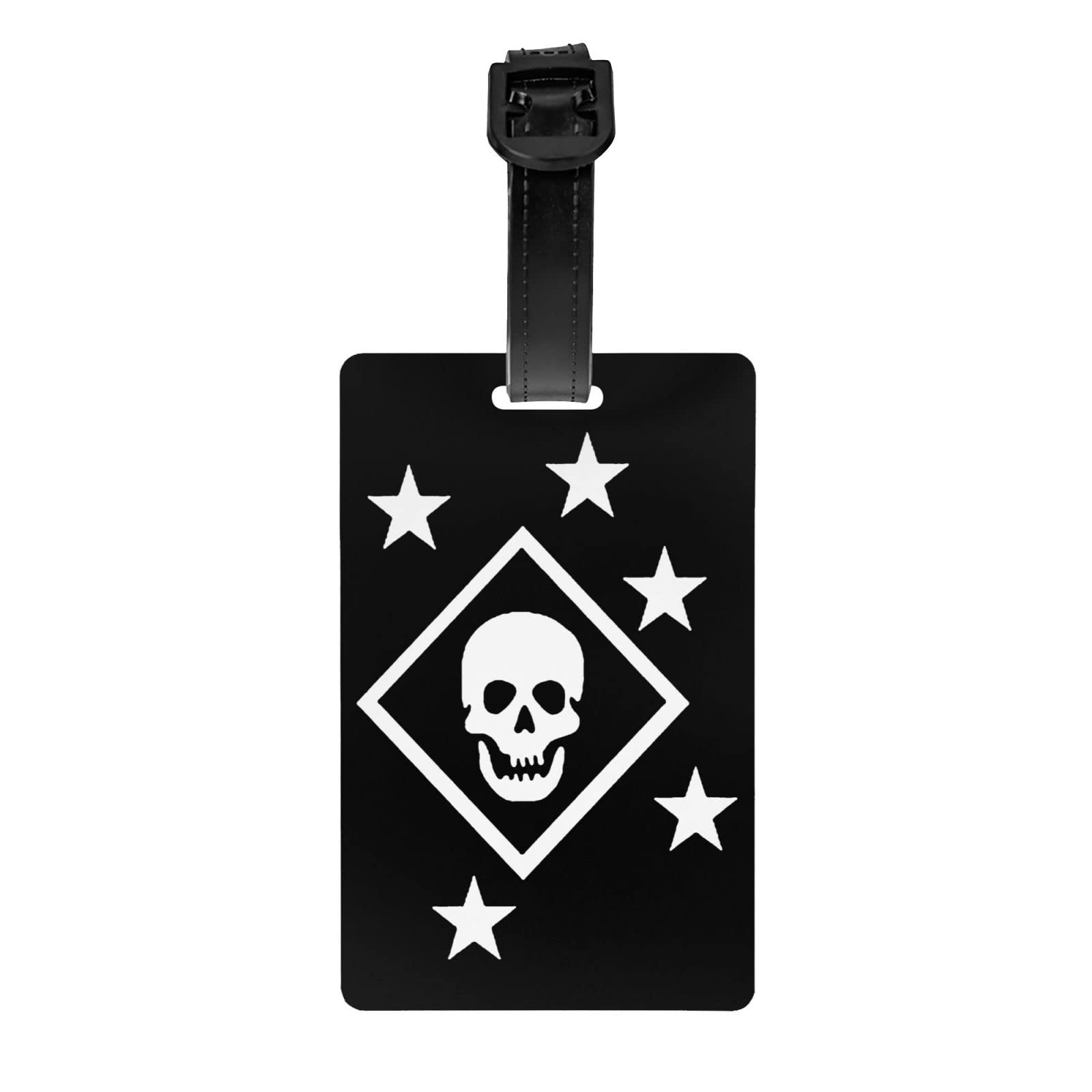 Black & White Marsoc Marine Raiders Skull & Stars Logo Luggage Tag - Unisex Personalized Travel ID Tag for Suitcase, Backpack & Golf Bag | Durable Name Card Holder for Business Trips & Vacations