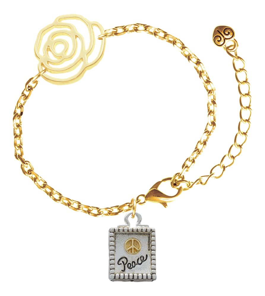 Delight Jewelry Two-Tone Shadow Box Message Bracelet - Gold Flower Link Chain with 6.75