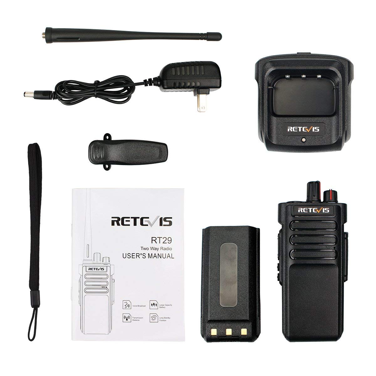 Retevis RT29U Waterproof Military Grade Walkie Talkies - 2 Way Radio with 3200mAh Battery, Emergency Alarm & Long Range Communication (Black, 1 Pack) - Ideal for Urban Adventures, Construction Sites & Outdoor Emergencies