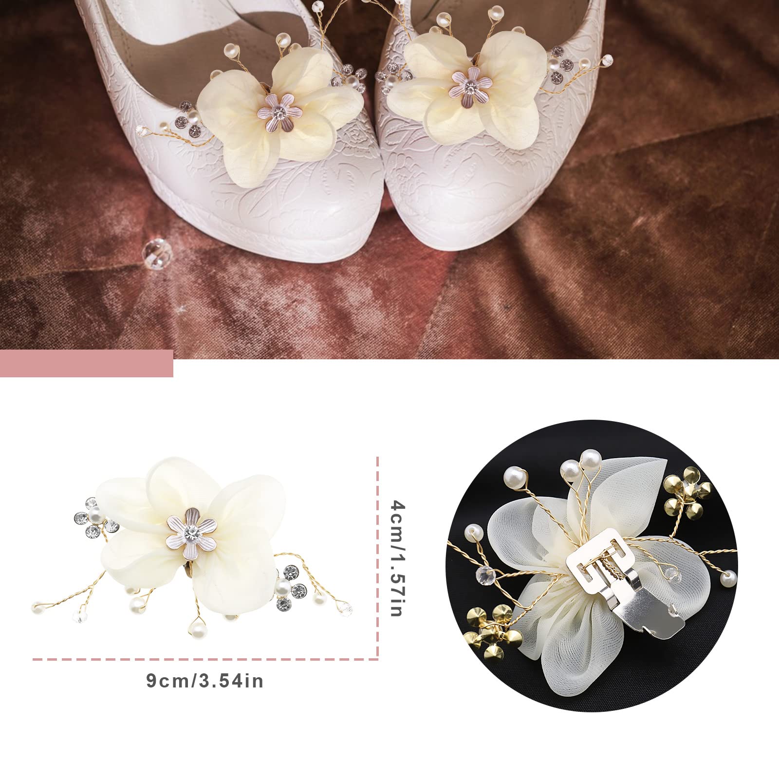 Pearl Shoe Clips for Women - Rhinestone Floral Bridal Shoe Charms - Elegant Shoe Accessories for High Heels & Flats - Perfect for Weddings, Prom & Special Occasions