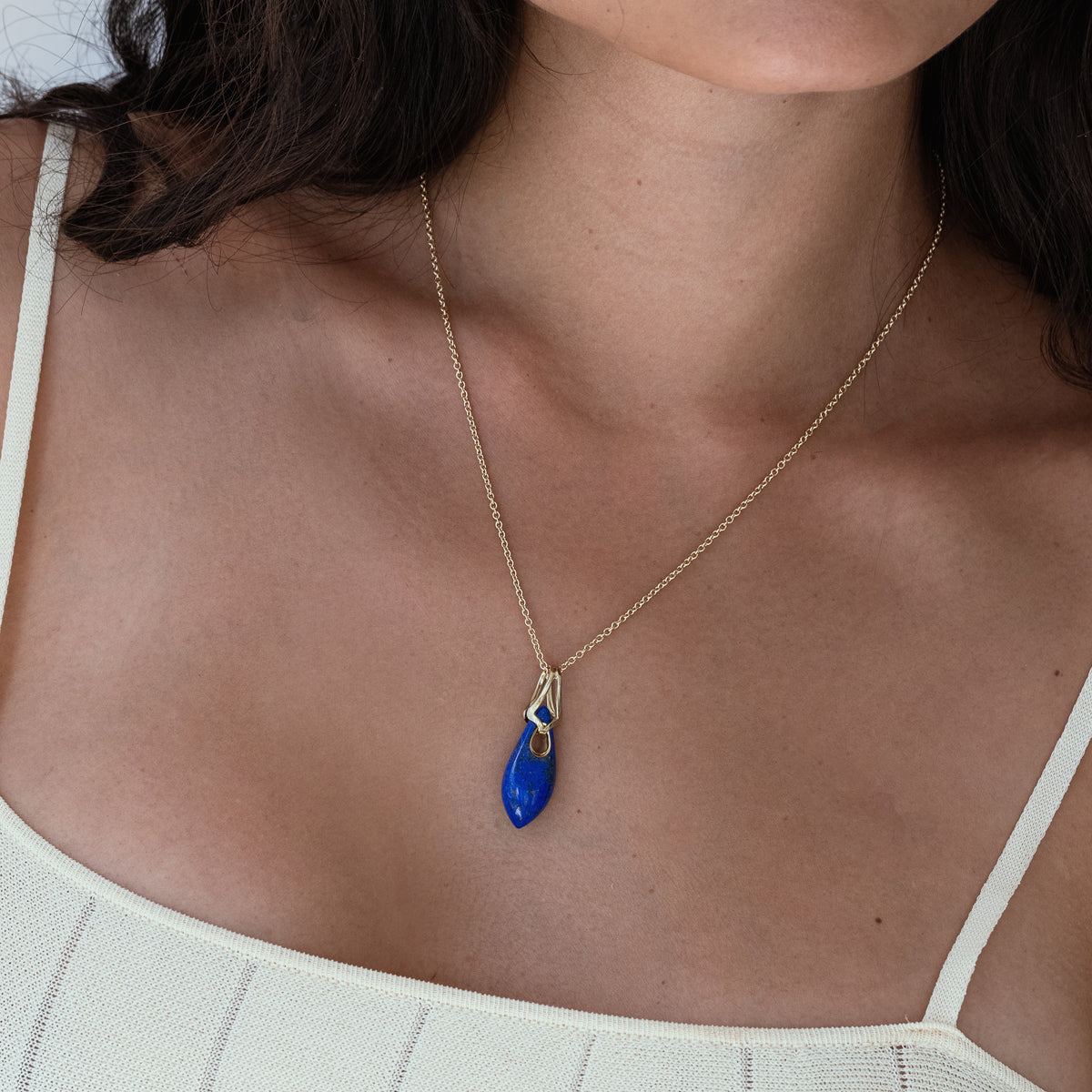 Lapis Lazuli Elongated Droplet Pendant Necklace - Blue Stone Jewelry for Women, Healing Crystal Gift for Meditation & Spiritual Protection