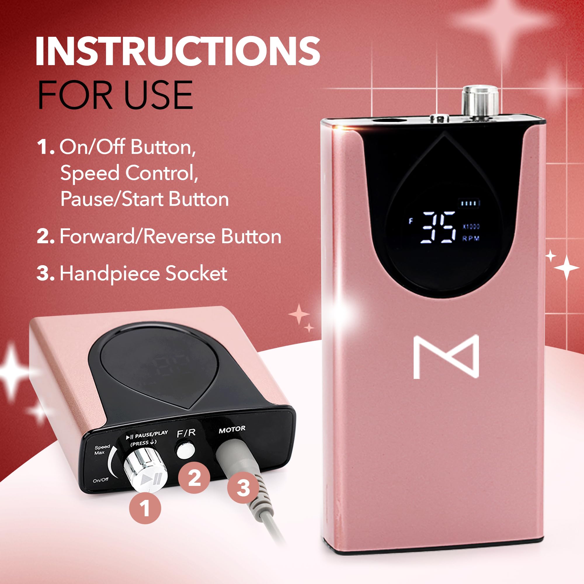 Professional Nail Drill Machine - 2-in-1 Brushless Motor, 35000 RPM, Cordless Electric Nail File with HD Display & Aluminum Alloy Casing - Perfect for Salon, Home Manicure & Pedicure (Rose Gold)