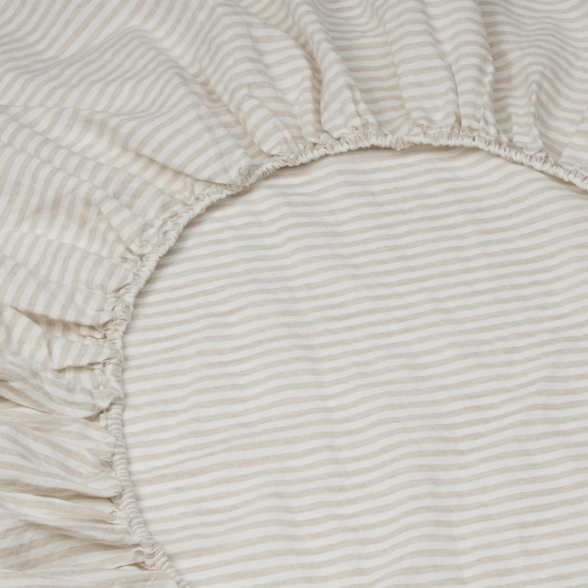 Premium 100% Linen Fitted Sheet with Oatmeal Stripe - Breathable & Hypoallergenic Bedding for Comfortable Sleep - Perfect for Master Bedroom, Guest Room & Vacation Homes