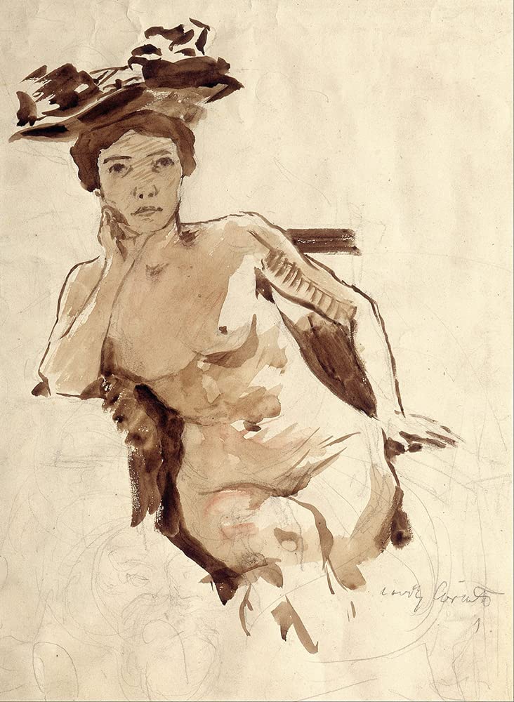 Lovis Corinth 19x24 Black Modern Framed Museum Art Print - Female Semi-Nude with Hat (1910) | Double Matted Wall Decor for Living Room, Bedroom & Office