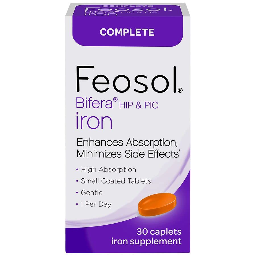 Feosol Bifera Iron Caplets - Complete Iron Supplement (30 Count, Pack of 5) for Energy Support & Healthy Blood - Ideal for Anemia Relief & Active Lifestyles