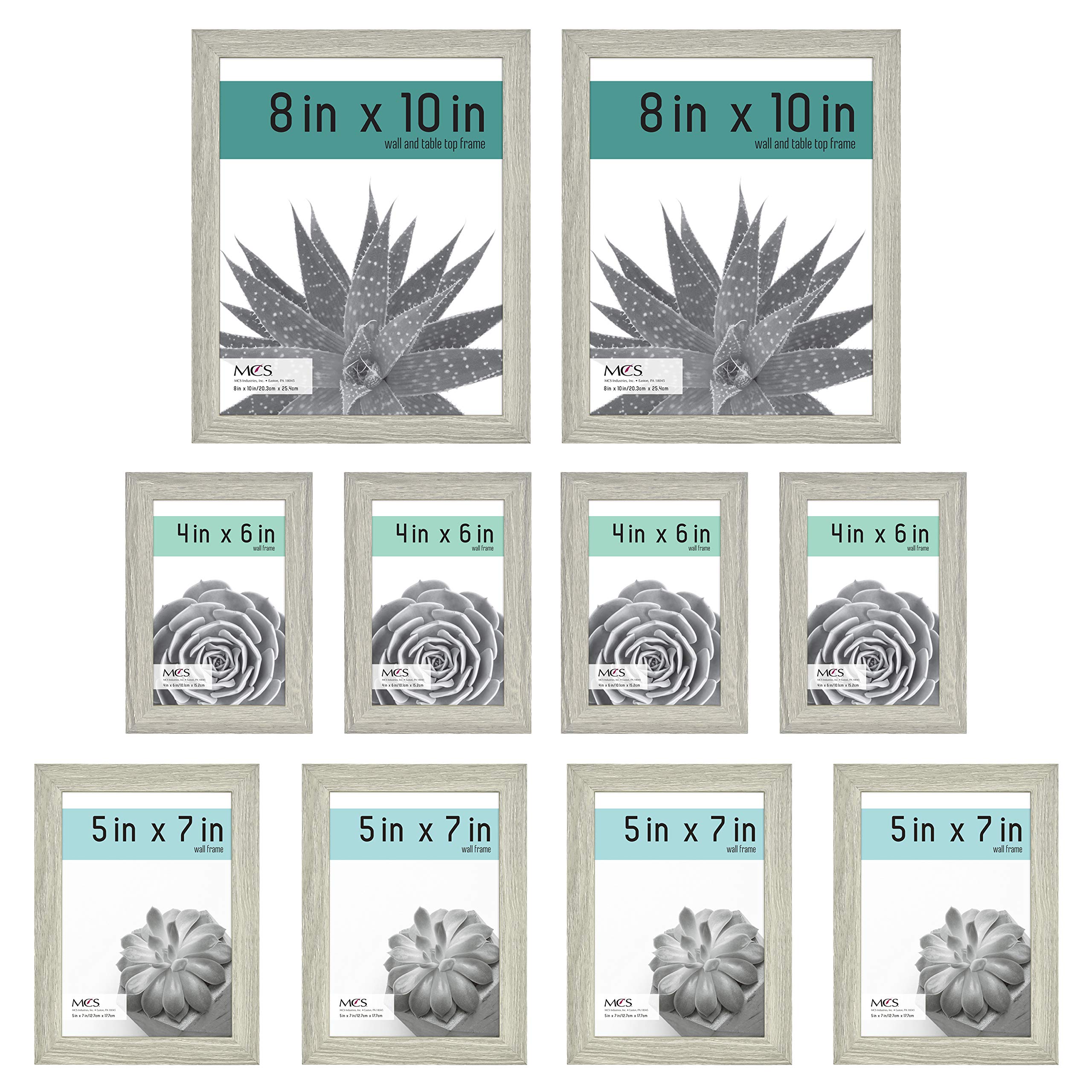 MCS Gallery Essential Picture Frames Set - 10 Piece Wall Photo Frames (4x6, 5x7, 8x10 Inches) - Gray Woodgrain for Home Decor, Living Room, Bedroom & Office Display