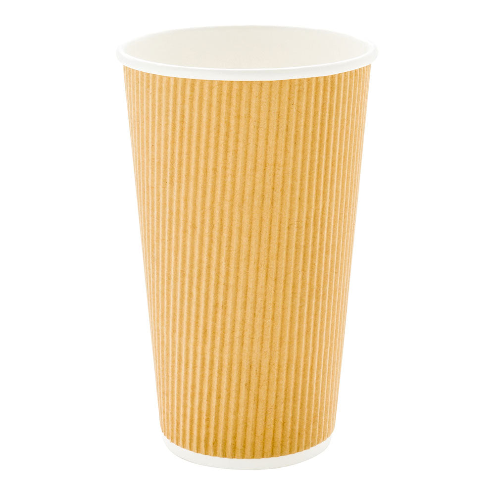 20 oz Eco-Friendly Kraft Paper Coffee Cups with Ripple Wall - 3.5