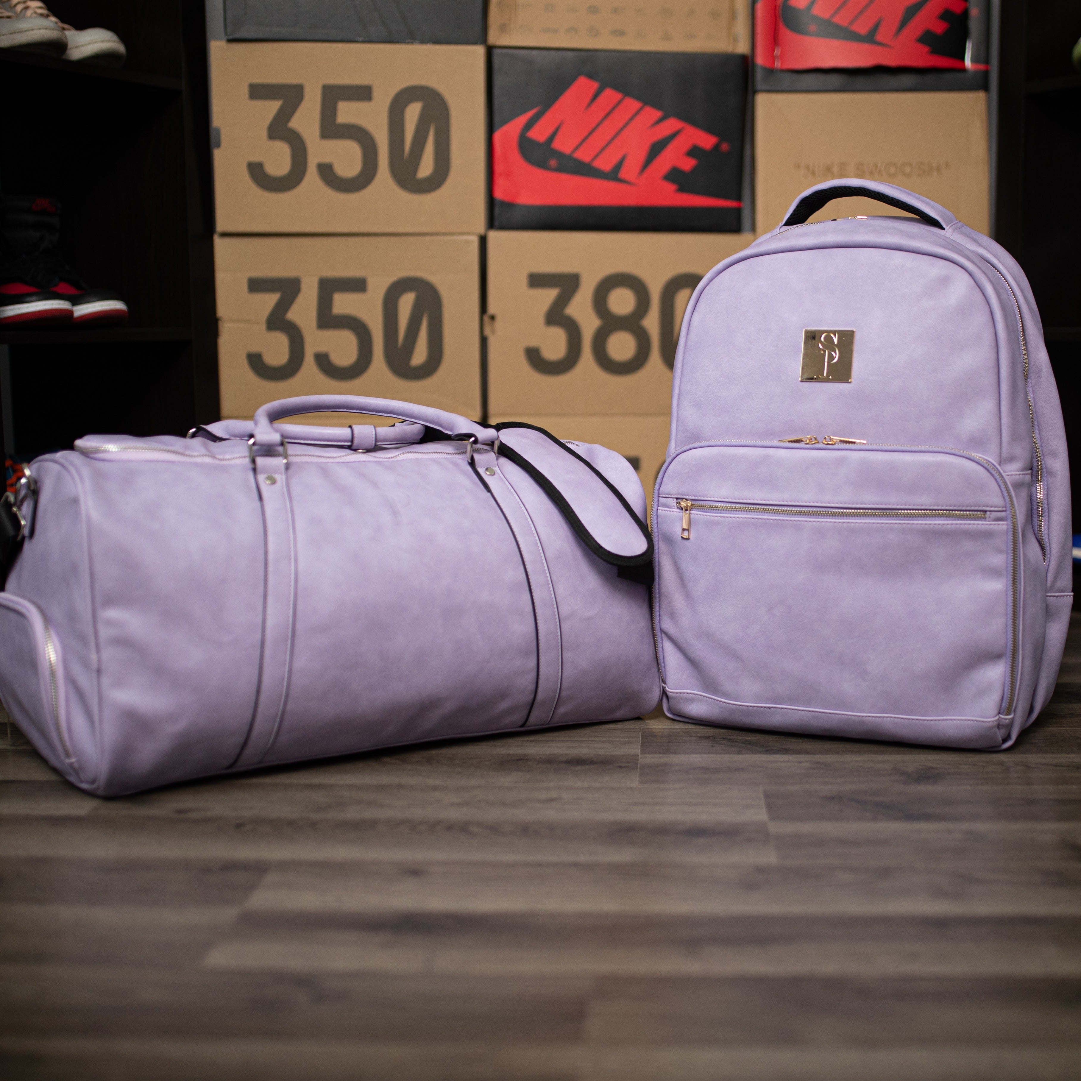 Premium Purple Tumbled Leather Bag Set - Commuter & Duffle Bags for Women | Stylish Travel & Gym Accessories for Workouts, Business Trips & Weekend Getaways