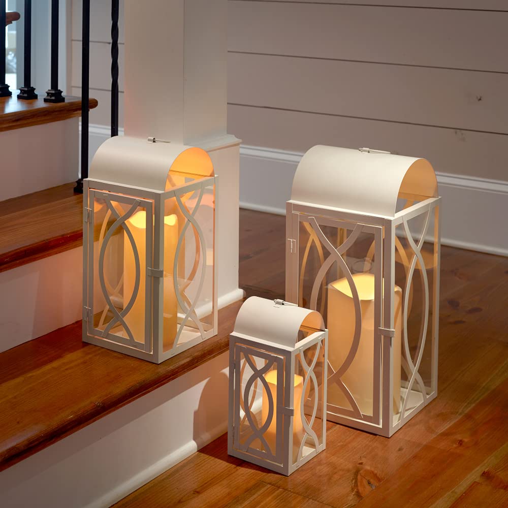 Pebble Lane Living Brayson Metal Lantern Set of 3 - Outdoor Hanging Lanterns with Tempered Glass (11