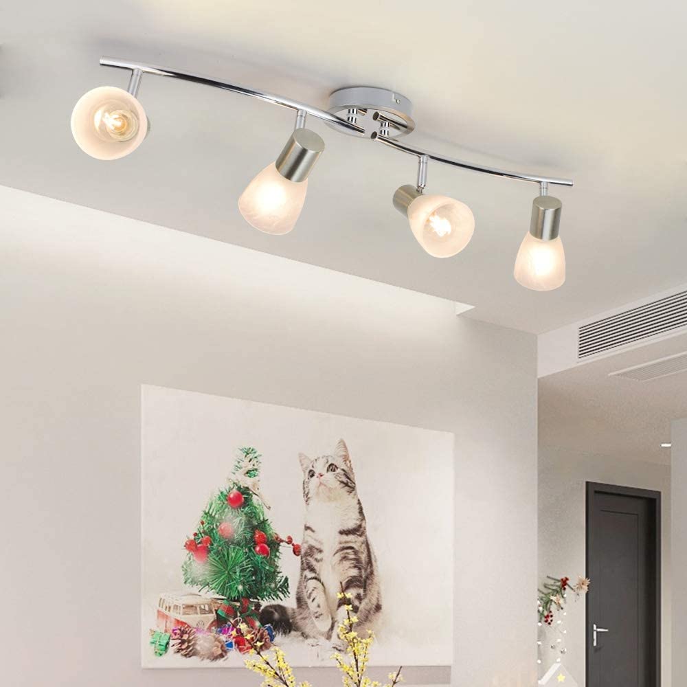 Depuley 4-Way Rotatable LED Ceiling Light - Adjustable Swiveling Spotlight Bar with Patterned Glass Shade for Kitchen, Living Room, Bedroom - Energy Efficient Modern Lighting (No Bulbs Included) - Perfect for Task Lighting, Accent Decor & Ambient Illumination