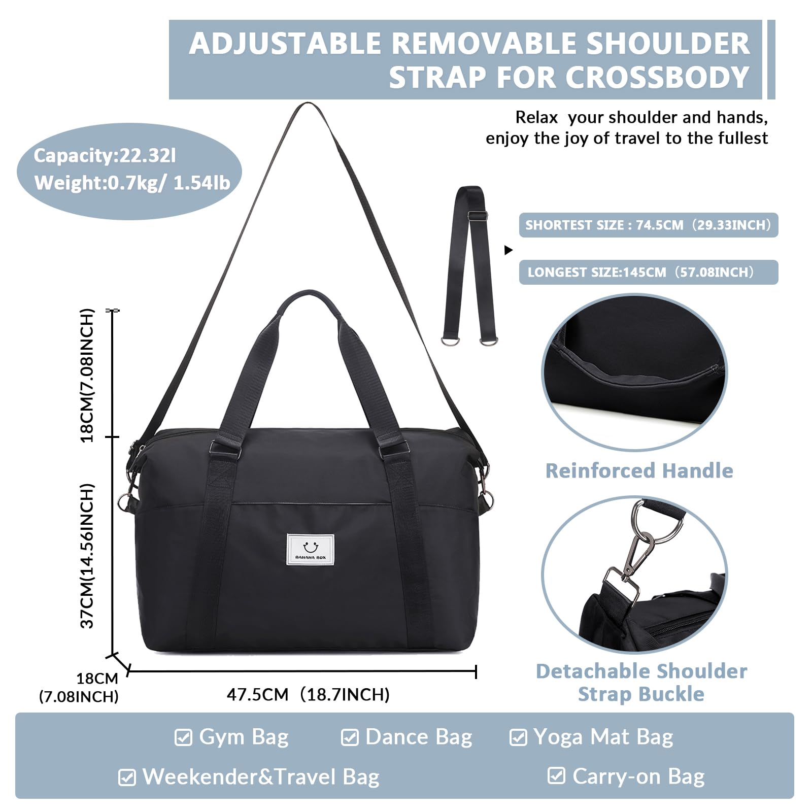Best Gym Bag for Women - Waterproof Travel Duffel Bag with Trolley Sleeve, Large Weekender Overnight Bag & Carry On Tote for Workout, Yoga, Dance, Travel & Gym - Perfect for Sports, Fitness & Business Trips