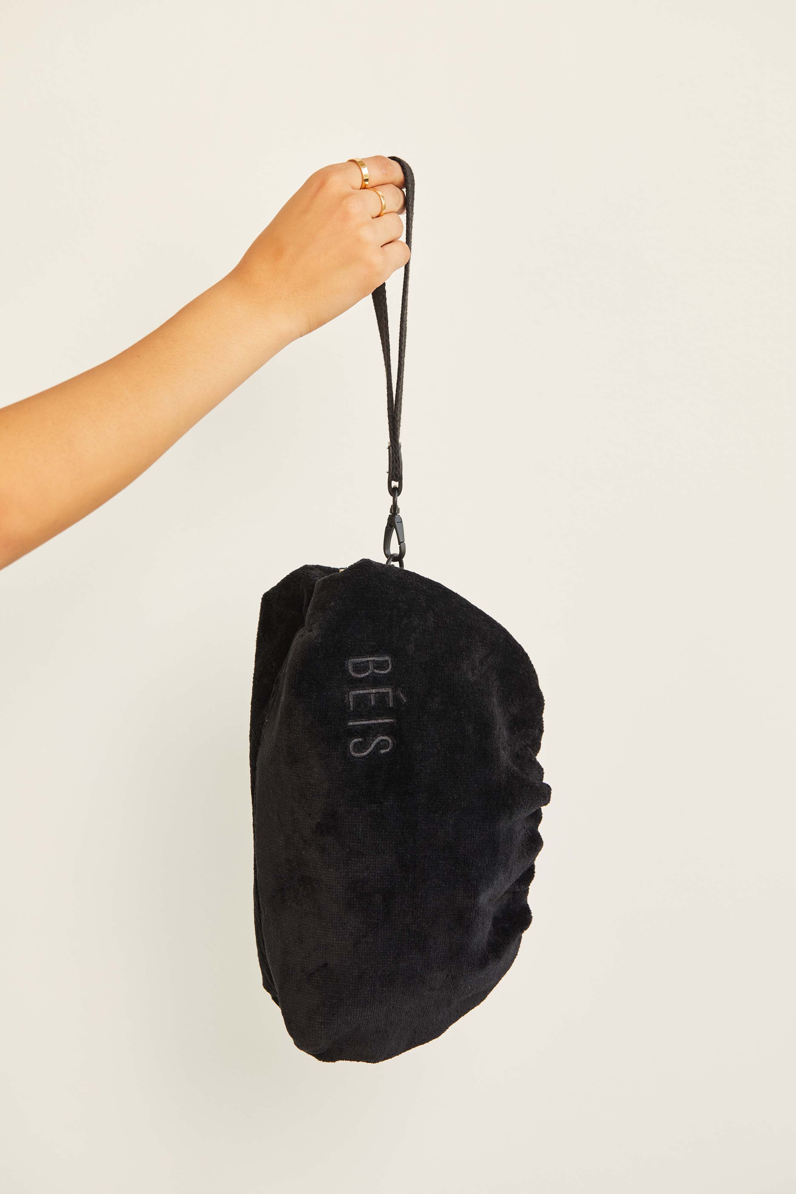 Black Terry Cosmetic Clutch Bag for Women - Soft Travel Makeup Pouch - Perfect for Gym, Beach & Everyday Essentials Storage