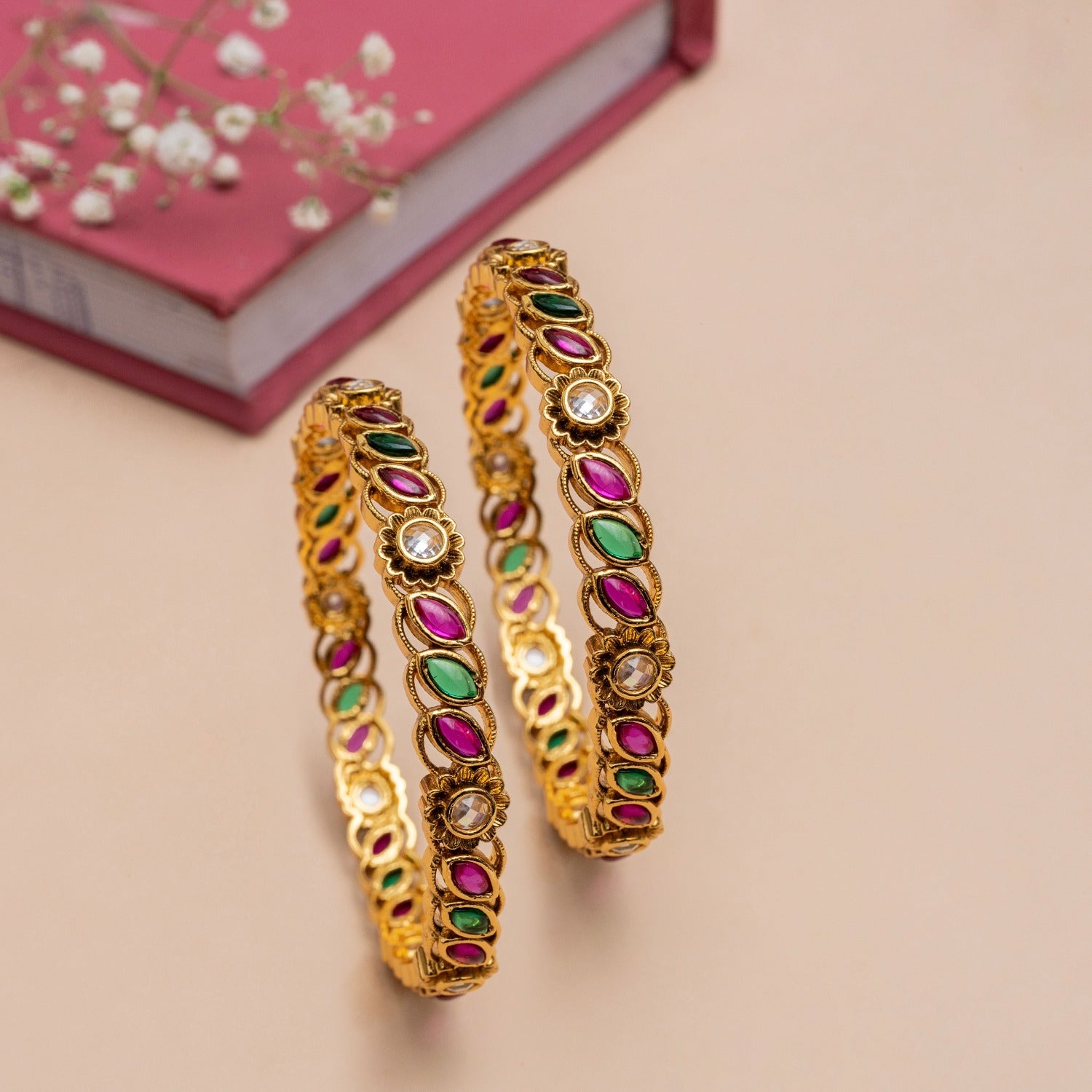 Basudha Antique Multi Stone Bangles - Handmade Vintage Jewelry for Women | Perfect for Weddings, Parties & Boho Fashion