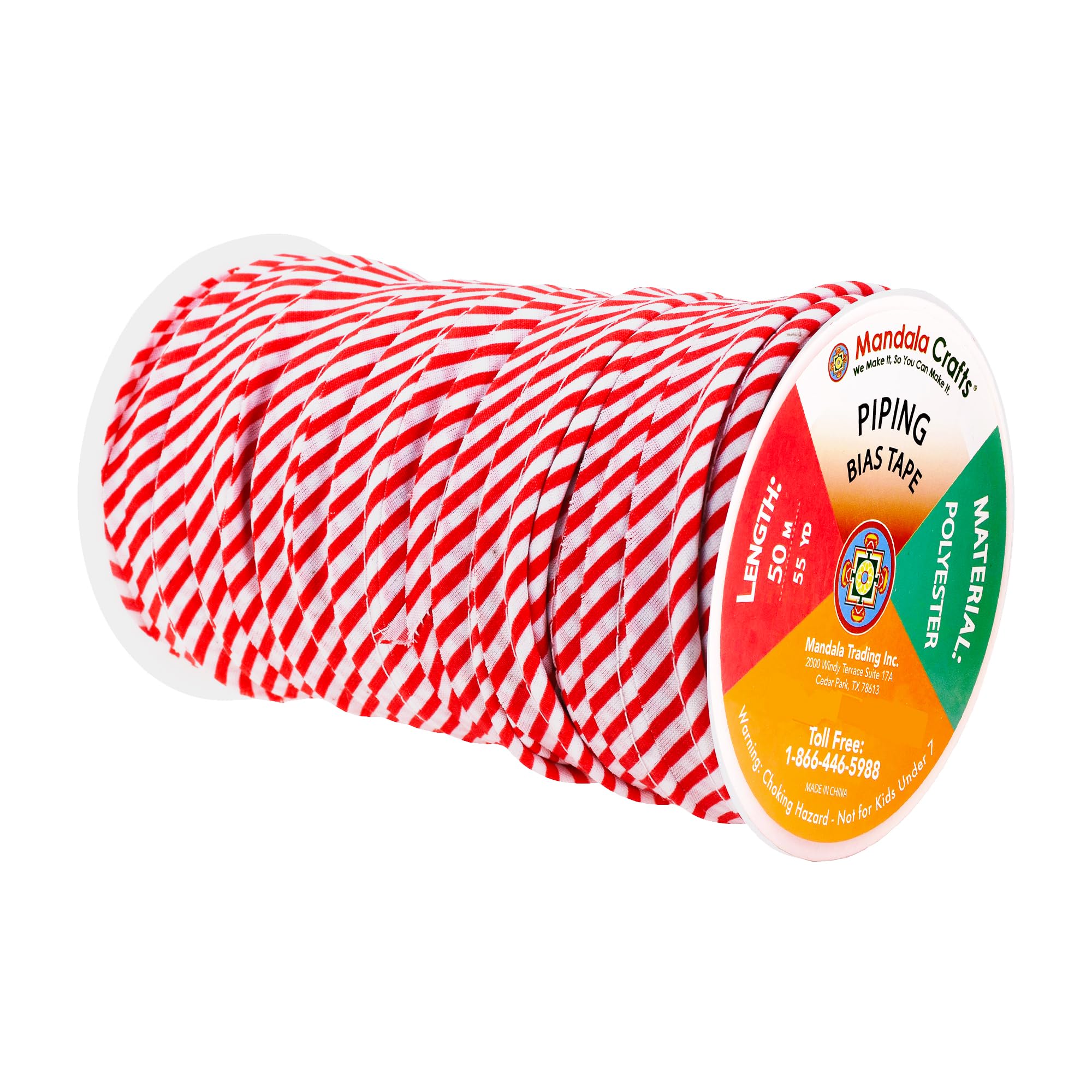 Mandala Crafts 1/2 Inch x 55 Yards Candy Cane Plaid Maxi Piping Bias Tape with Welting Cord - Upholstery Piping Trim for Sofa, Chair & Home Decor - Sewing Trim for DIY Projects, Costumes & Holiday Crafts