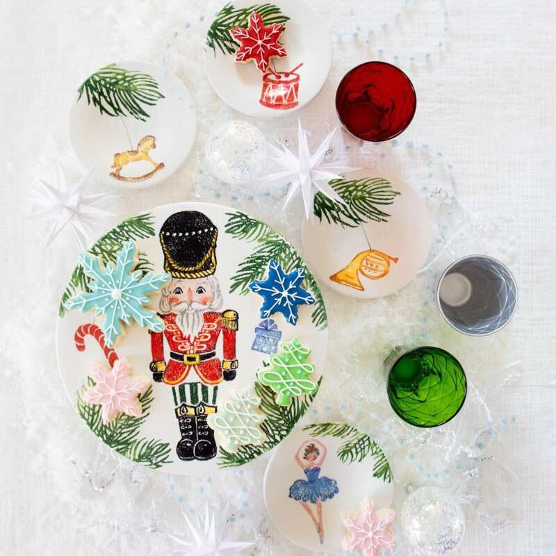 Vietri Handmade Terra Bianca Nutcracker Canape Plates - Set of 4, 6.5 Inch Multicolor Small Serving Dishes for Appetizers, Hors d'Oeuvres & Party Entertaining