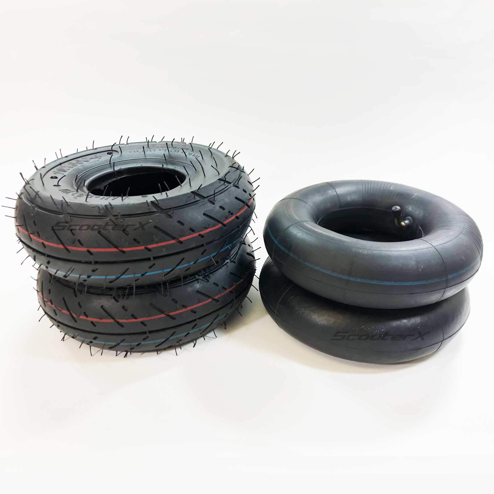 2 Pack 10 x 3.50-4 Street Tread Tires with 2 Inner Tubes - Perfect for Golf Carts, Lawn Mowers, and Utility Trailers