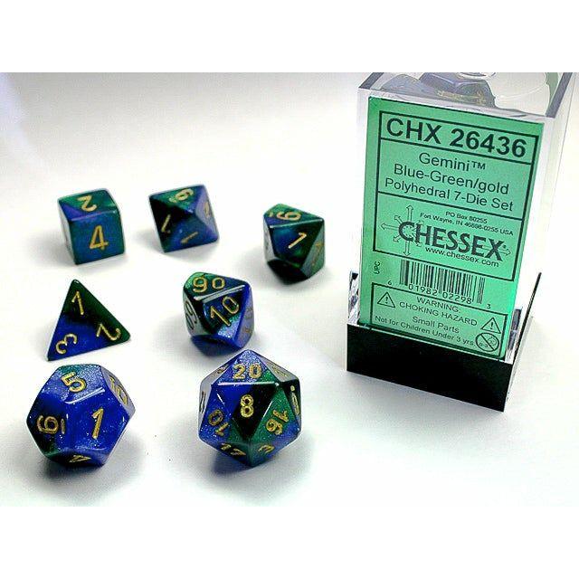 7-Piece Gemini Dice Set - Blue, Green & Gold RPG Dice for Dungeons & Dragons, Pathfinder & Tabletop Games | Perfect for Gifts & Game Nights
