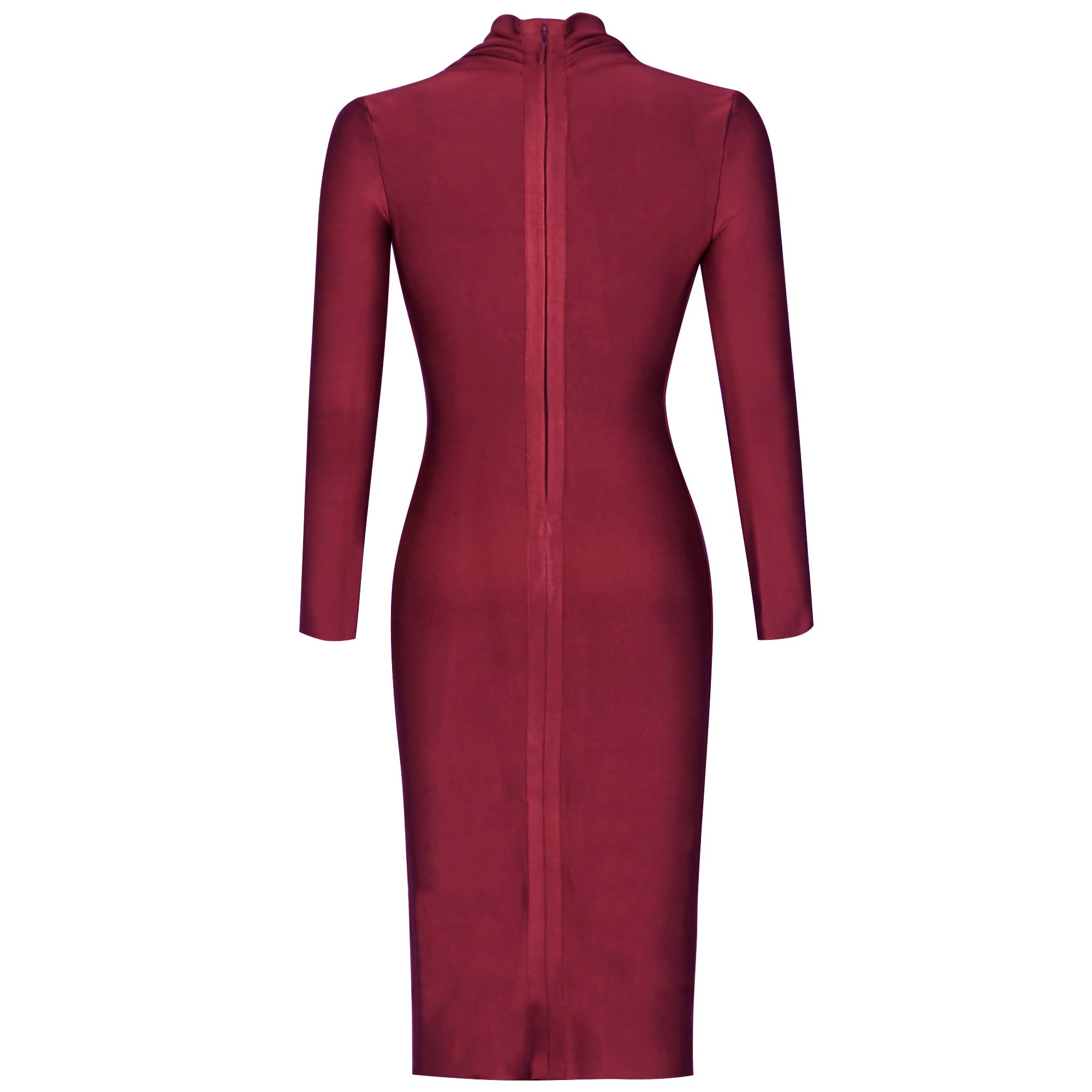 Whoinshop Women's Deep V-Neck Long Sleeve Cocktail Dress - Knee Length Party Gown for Night Out, Club, Evening Events & Special Occasions