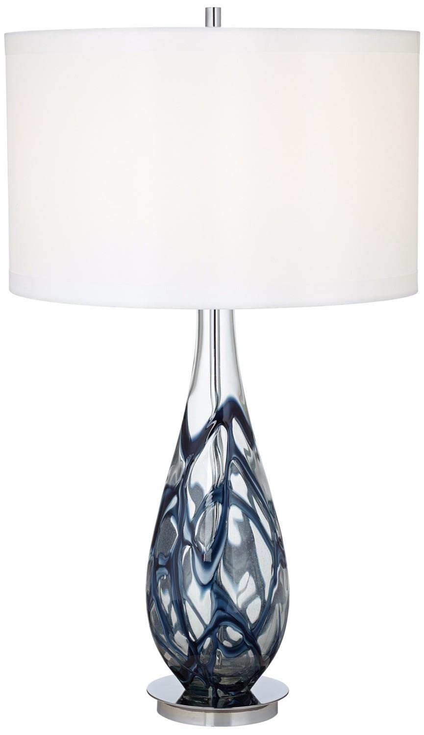 Handmade Indigo Art Glass Table Lamp - Elegant Blue Stained Glass Shade with Brass Base - Perfect for Bedroom, Living Room, or Office Decor