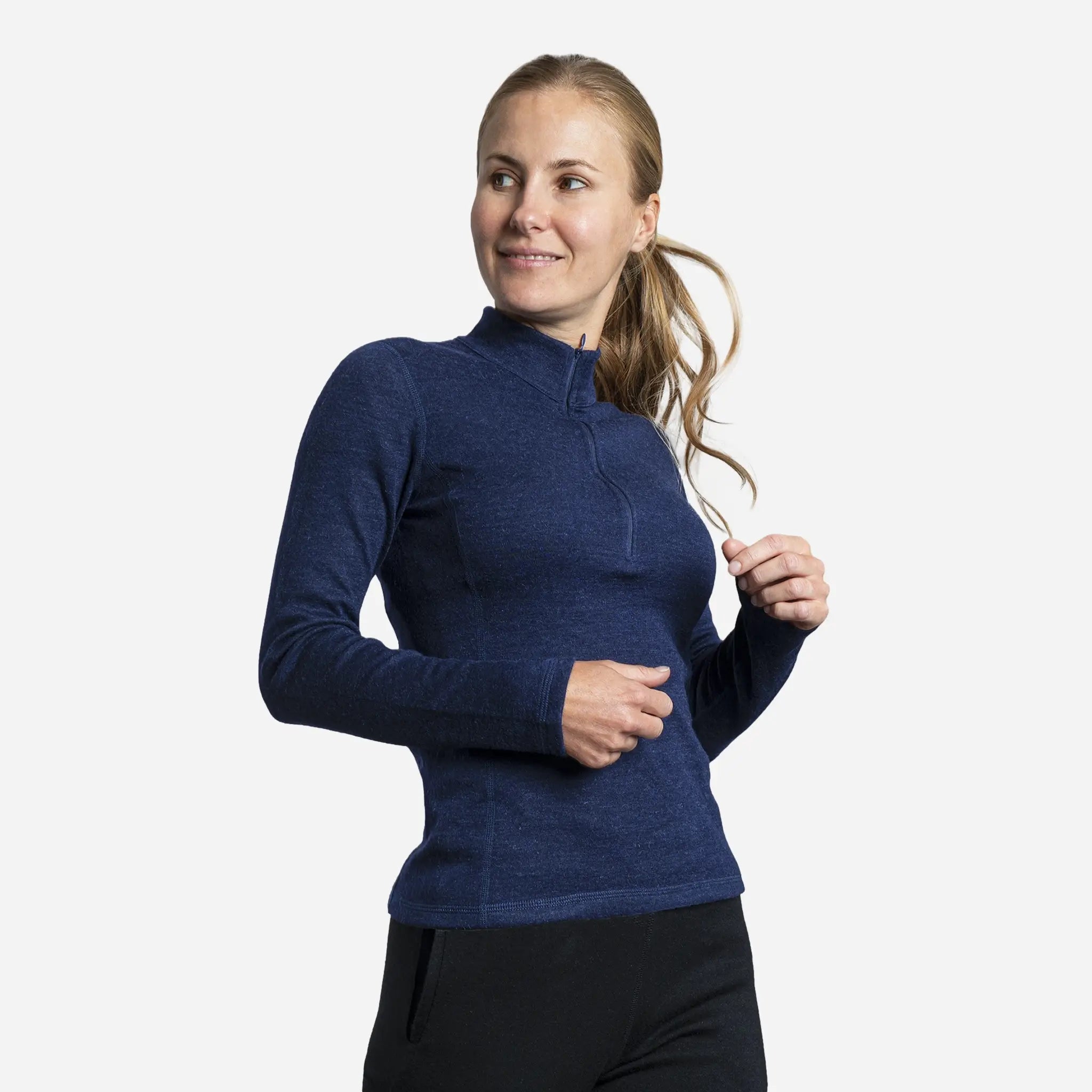Women's 300 Lightweight Alpaca Wool Base Layer - Half Zip Thermal Top for Hiking, Skiing & Winter Outdoor Activities