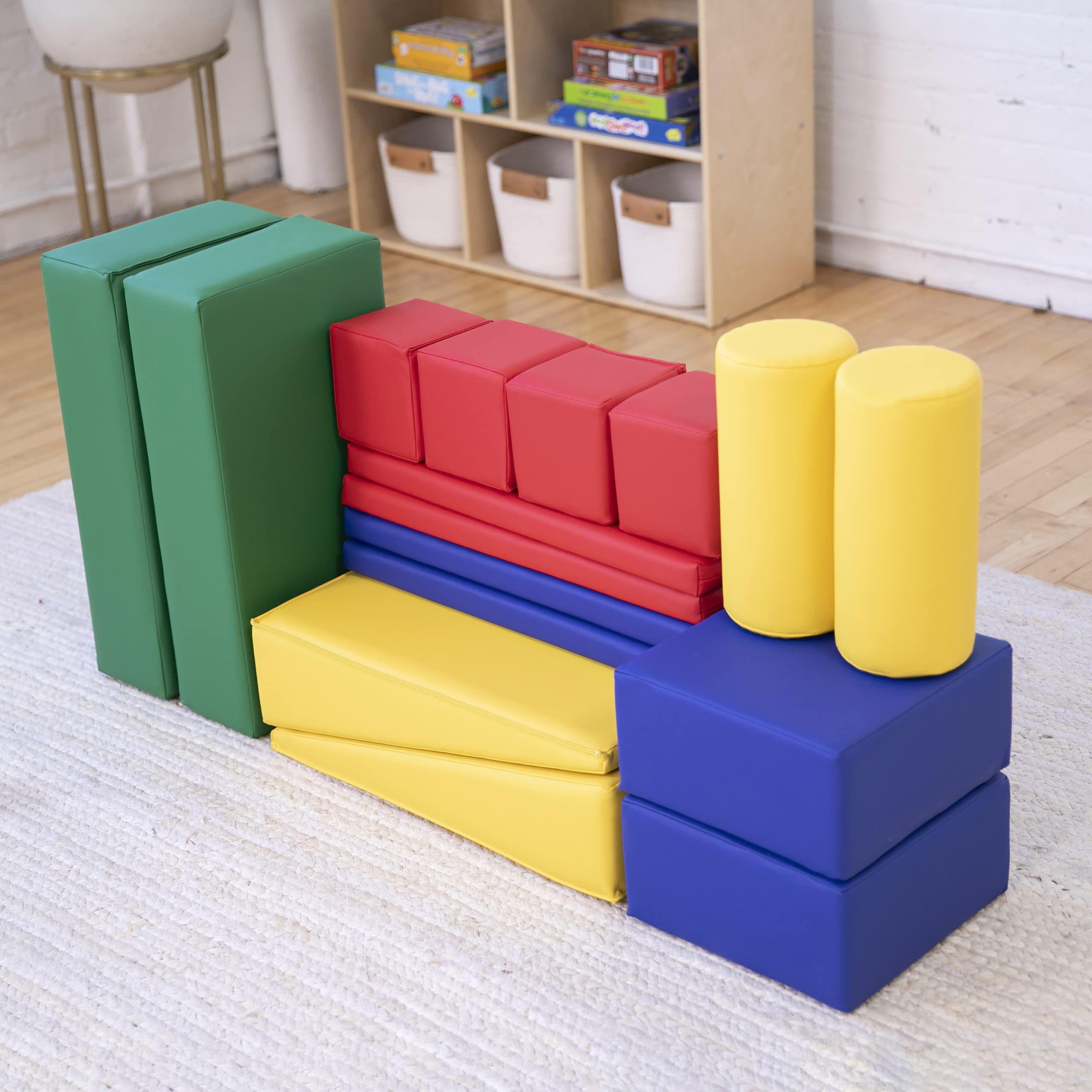 ECR4Kids SoftZone Soft Builder Blocks - 16-Piece Foam Shapes for Toddlers & Kids - Safe Educational Building Toys for Indoor Play, Preschool & Daycare Activities