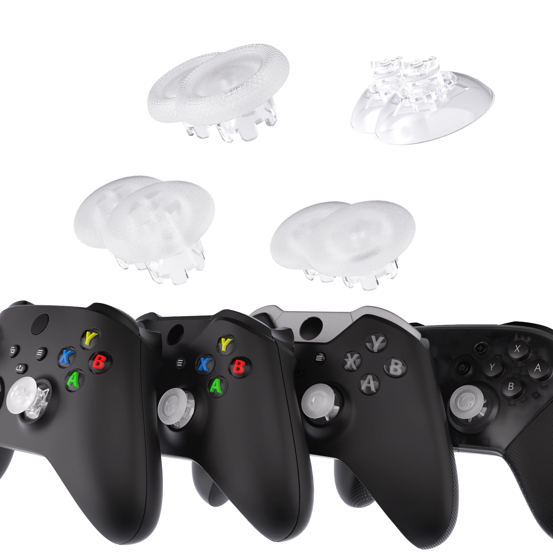 eXtremeRate Clear Interchangeable Thumbsticks for Xbox Core/Xbox One S/X/Elite V1 & Nintendo Switch Pro Controller - Premium Swappable Analog Joysticks for Enhanced Gaming Performance - Perfect for FPS, Racing & Action Games