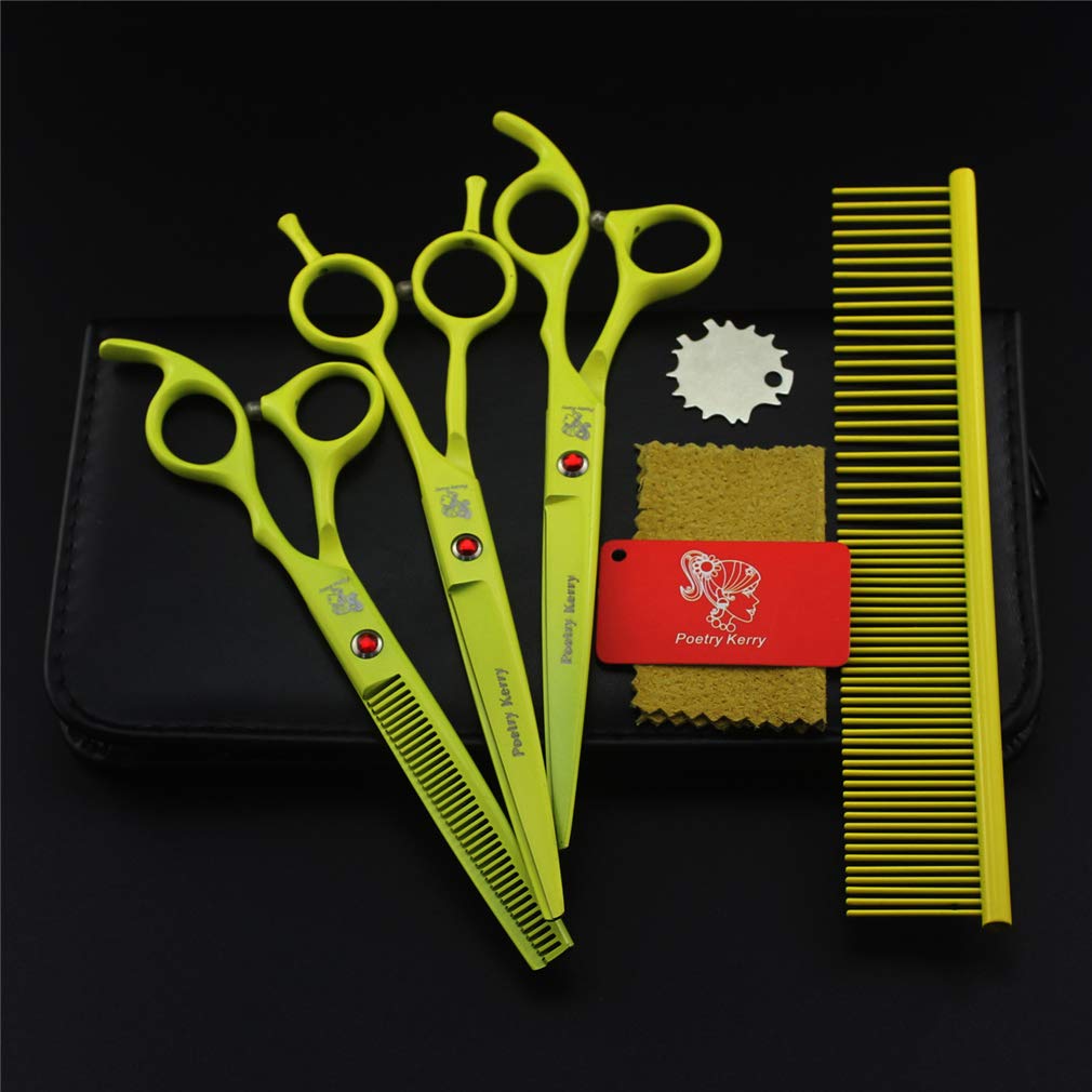 Premium 3-Piece Pet Grooming Scissors Set - Stainless Steel Dog & Cat Hairdressing Shears (Straight, Thinning, Curved) for Professional Grooming at Home or Salon