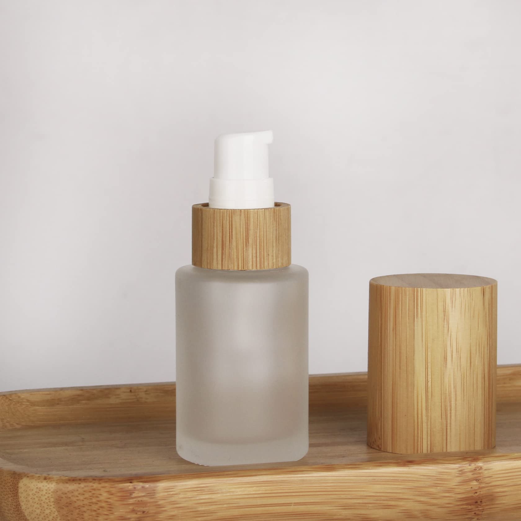 COSIDEA 6-Pack 1oz (30ml) Refillable Frosted Glass Bottles with Bamboo Lids & Pump Dispenser - Travel-Sized Cosmetic Containers for Lotion, Cream, Toiletries | Perfect for Skincare, Travel, DIY Beauty Products