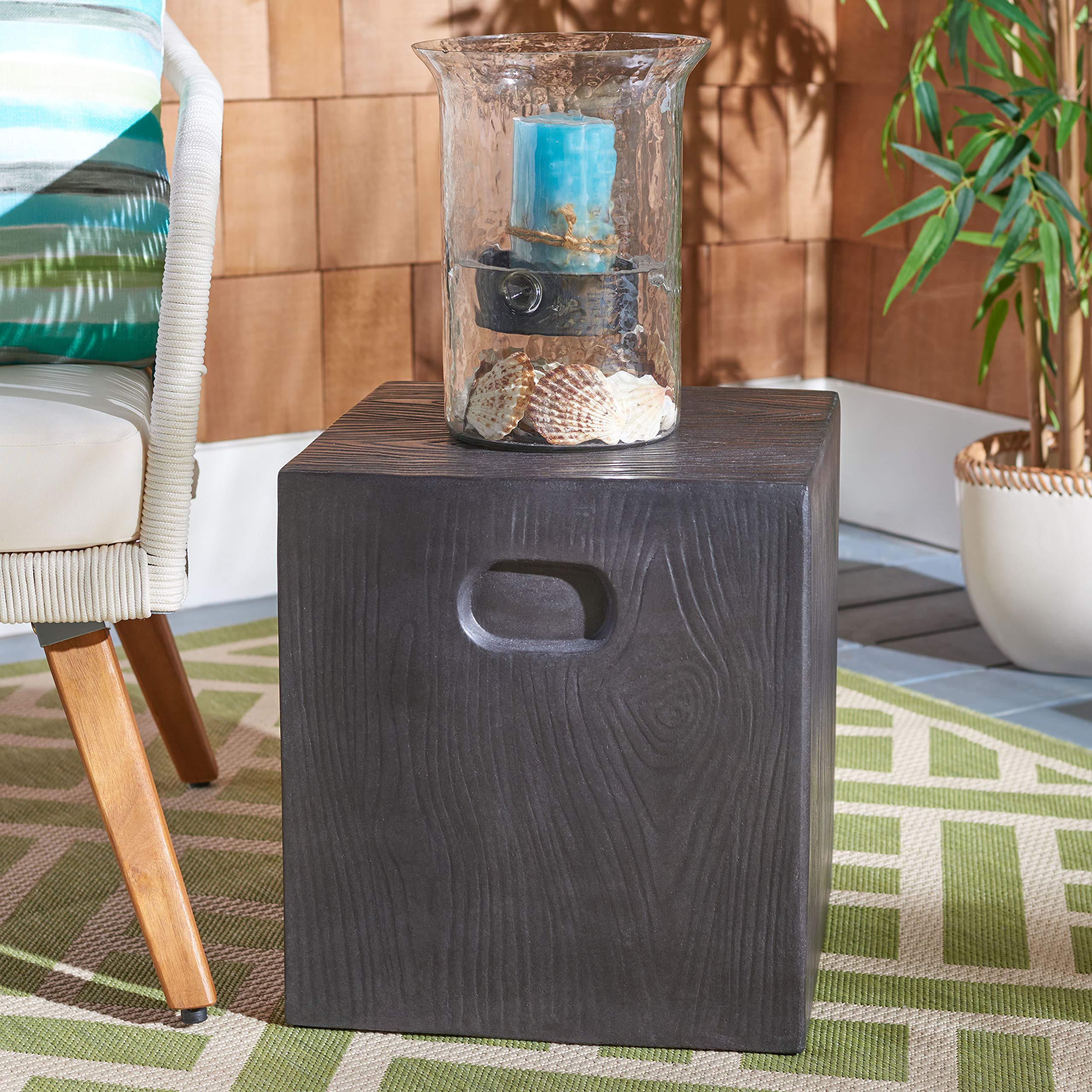 SAFAVIEH Outdoor Cube Black Modern Concrete Accent Table - Stylish Side Table for Patio, Garden & Poolside Decor