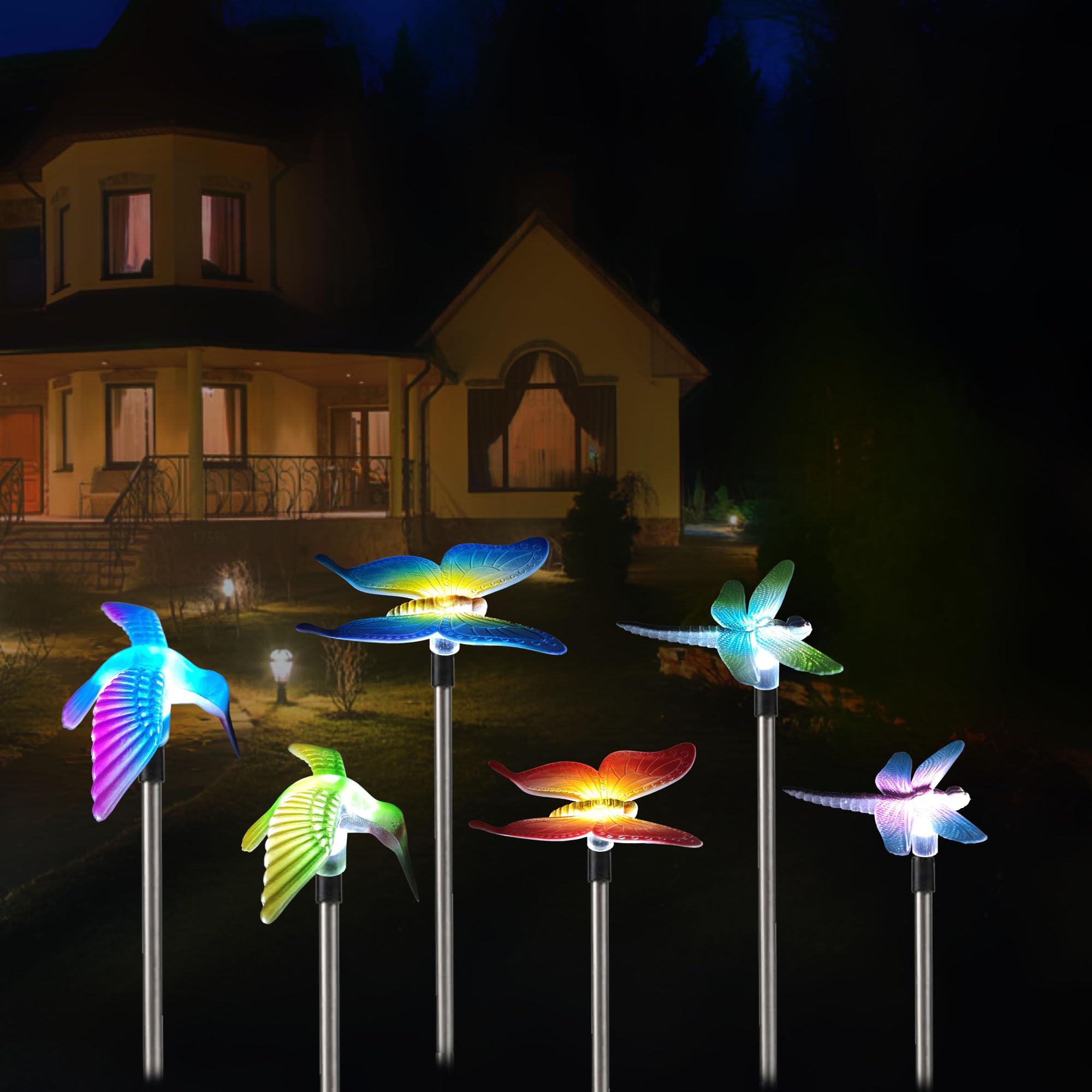 Solar Powered Outdoor Garden Lights - Hummingbird & Butterfly Solar Stake Lights for Pathway, Lawn, Patio, Driveway Decor | Weatherproof Solar Landscape Lighting for Backyard, Walkway, and Garden Decoration