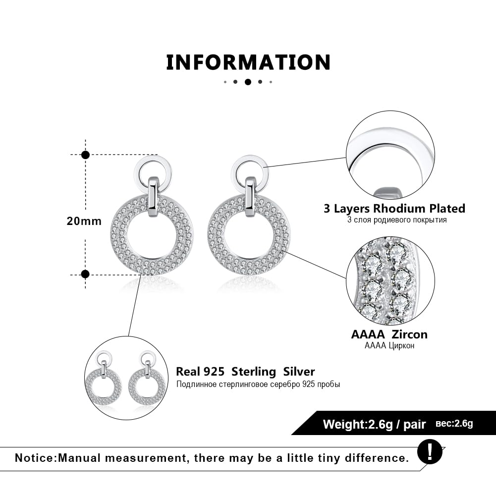 Ginger Lyne Sterling Silver Round CZ Dangle Stud Earrings for Women - Elegant Circle Clear Cubic Zirconia Jewelry for Party, Wedding & Everyday Wear