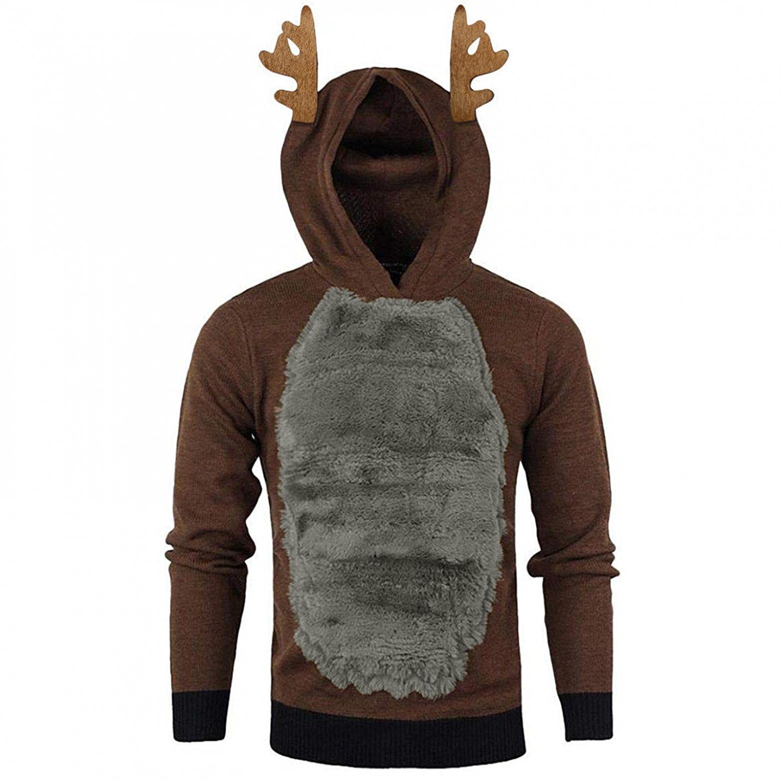 NOLDARES Men's Christmas Hoodie - Reindeer Patchwork Fleece Pullover for Winter Fashion | Cozy Holiday Outfit
