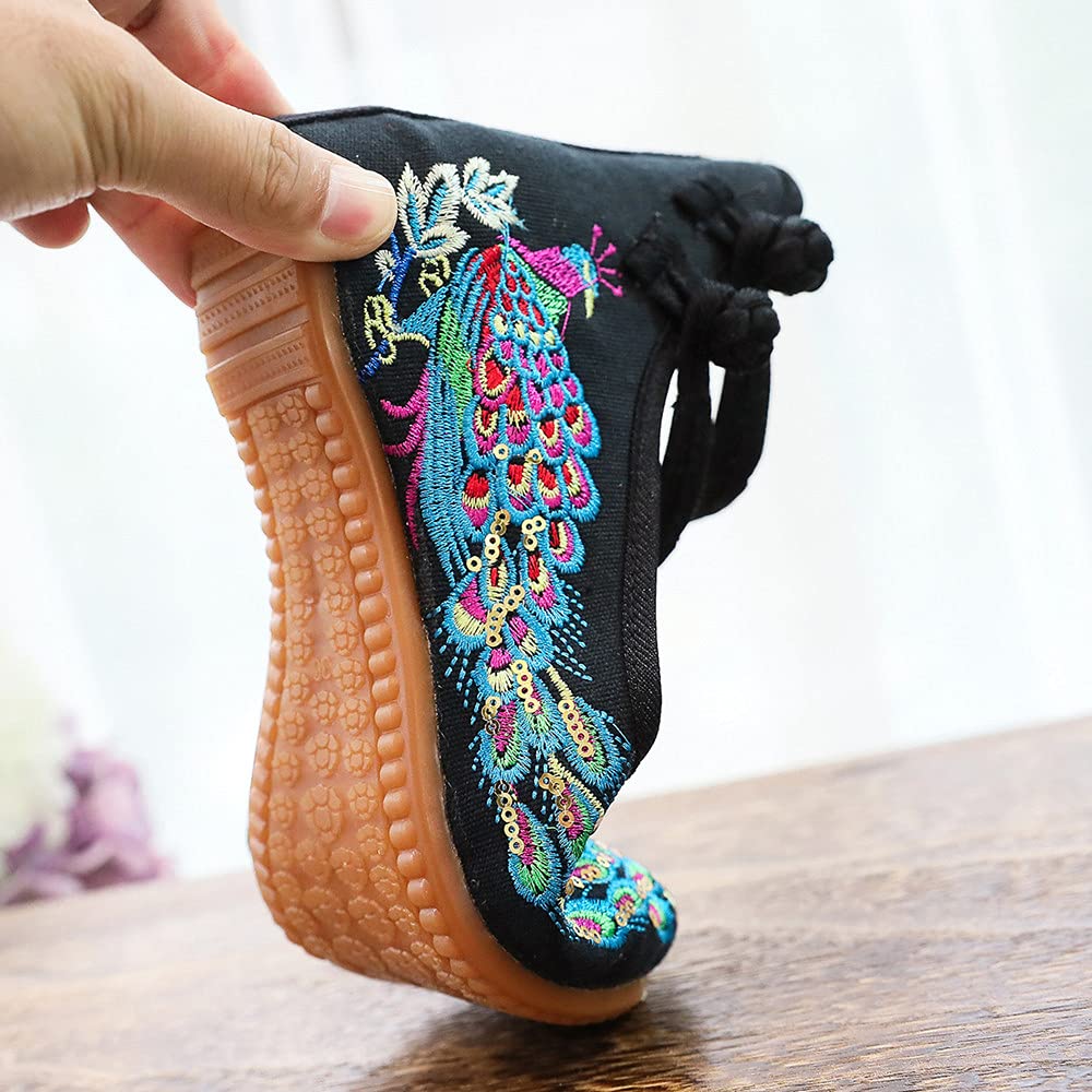 BININBOX Women's Traditional Chinese Embroidery Flats - Handmade Flower Embroidered Mary Jane Shoes for Cheongsam & Qipao - Perfect for Weddings, Tea Ceremonies, and Cultural Events