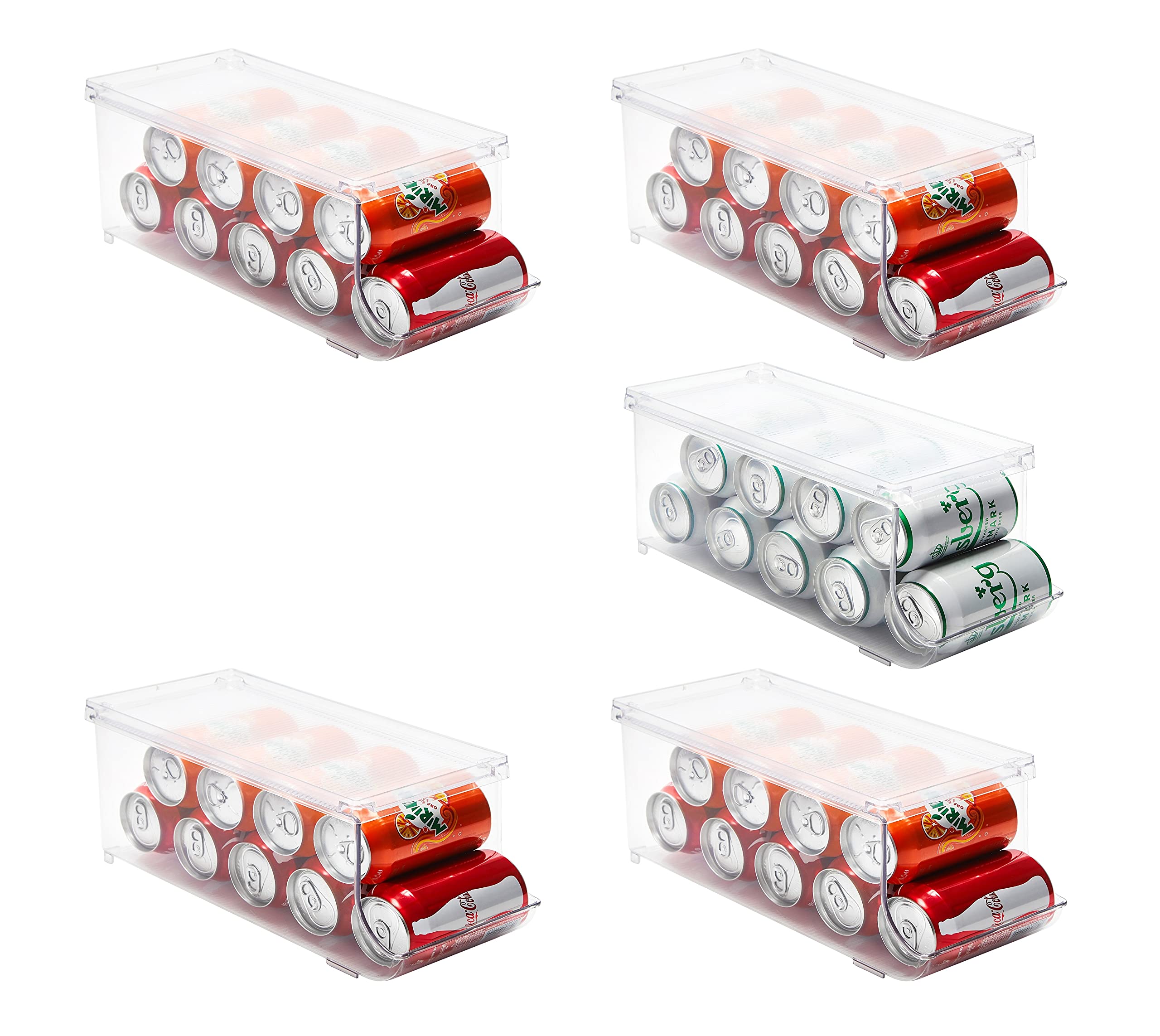 5-Pack Clear Plastic Refrigerator Organizer Bins with Lids - Soda Can & Beverage Holder for Fridge, Kitchen Countertops, Cabinets - Pantry Storage Rack for Canned Food (Ideal for Organizing Drinks, Condiments & Groceries)