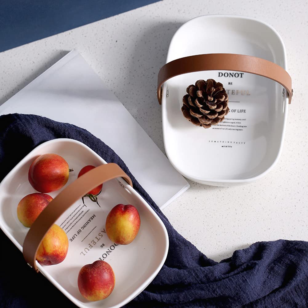 Nordic Ceramic Serving Tray with Handle - Elegant Oval Fruit Bowl & Decorative Storage Basket for Kitchen, Dining Table, Party Centerpiece | Perfect for Entertaining, Home Decor, and Gift Giving