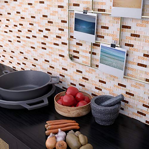 Mini Brick Mix Glass Mosaic Tiles - 10 Sheets/Case (Beige & Caramel) - Waterproof Peel & Stick Backsplash for Bathroom, Kitchen, Shower, Fireplace - DIY Home Decor & Wall Accent