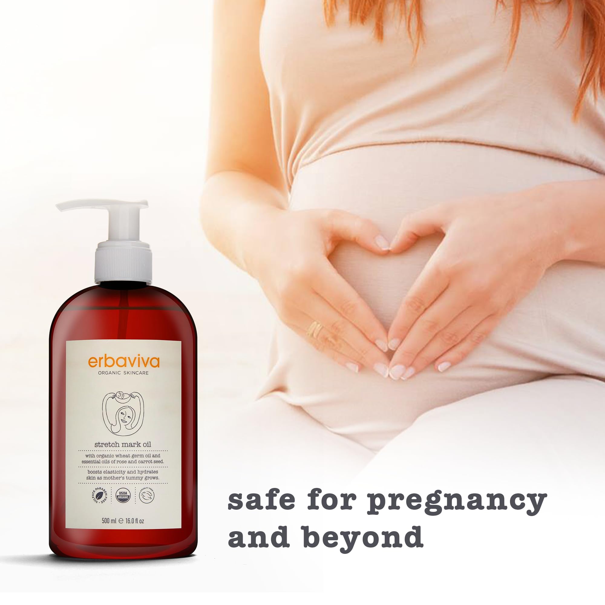 Erbaviva Organic Stretch Mark Oil for Pregnancy - 16 Fl Oz | Natural Scar & Stretch Mark Treatment | Safe for Moms & Baby | Perfect for Prenatal & Postpartum Skin Care