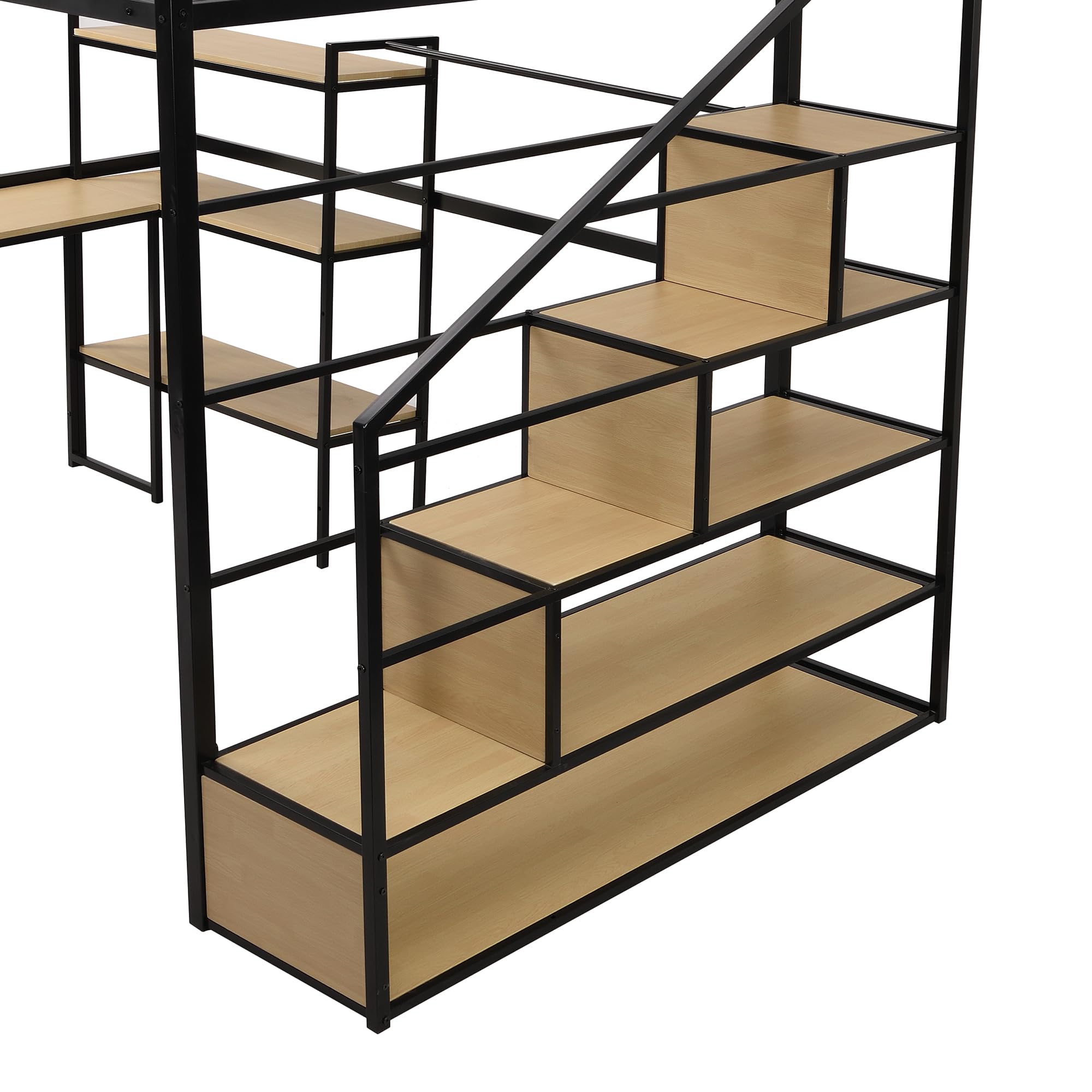 Harper & Bright Designs Full Size Loft Bed with Staircase & Desk - Sturdy Metal Frame with Storage Shelves - Space-Saving High Loft Bed for Kids, Teens, Boys & Girls (Full, Black) - Perfect for Small Bedrooms, Dorms & Shared Kids' Rooms