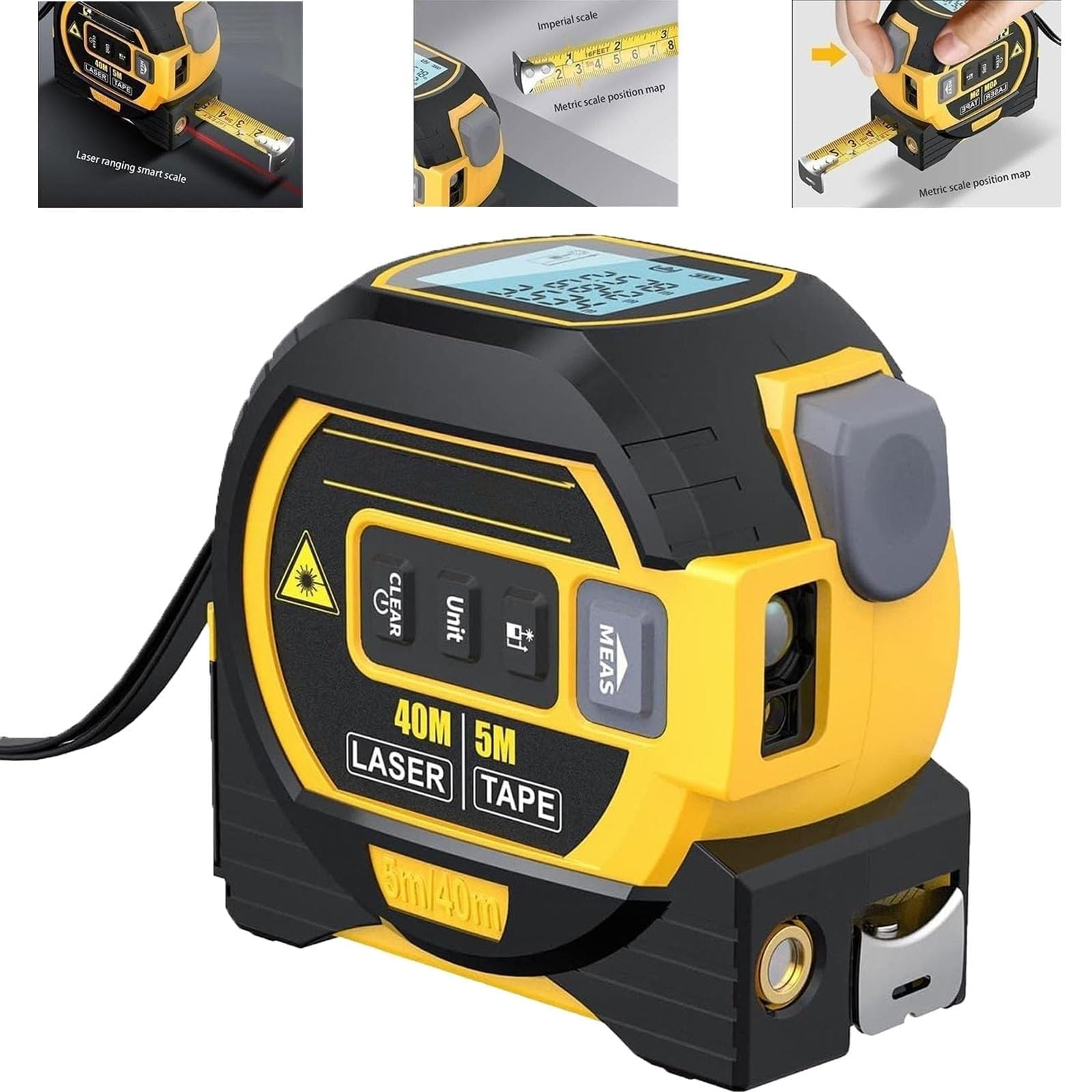 40/60M 3-in-1 Infrared Laser Tape Measure with LED Display - Digital Handheld Measuring Tool for Construction, Home Improvement & DIY Projects - Perfect for Accurate Distance, Area & Volume Calculations
