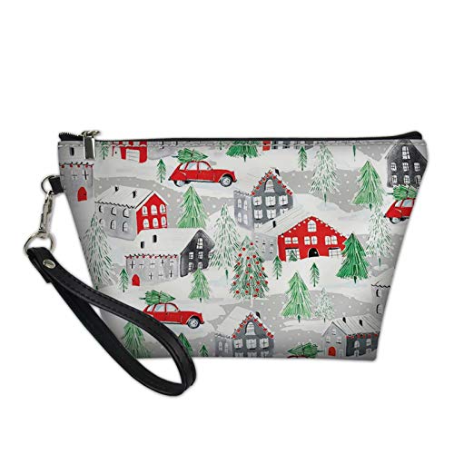 Advocator Snow Town PU Leather Women's Makeup Bag - Waterproof Cosmetic Case with Wrist Strap, Toiletry Organizer for Travel, Gym & Daily Use
