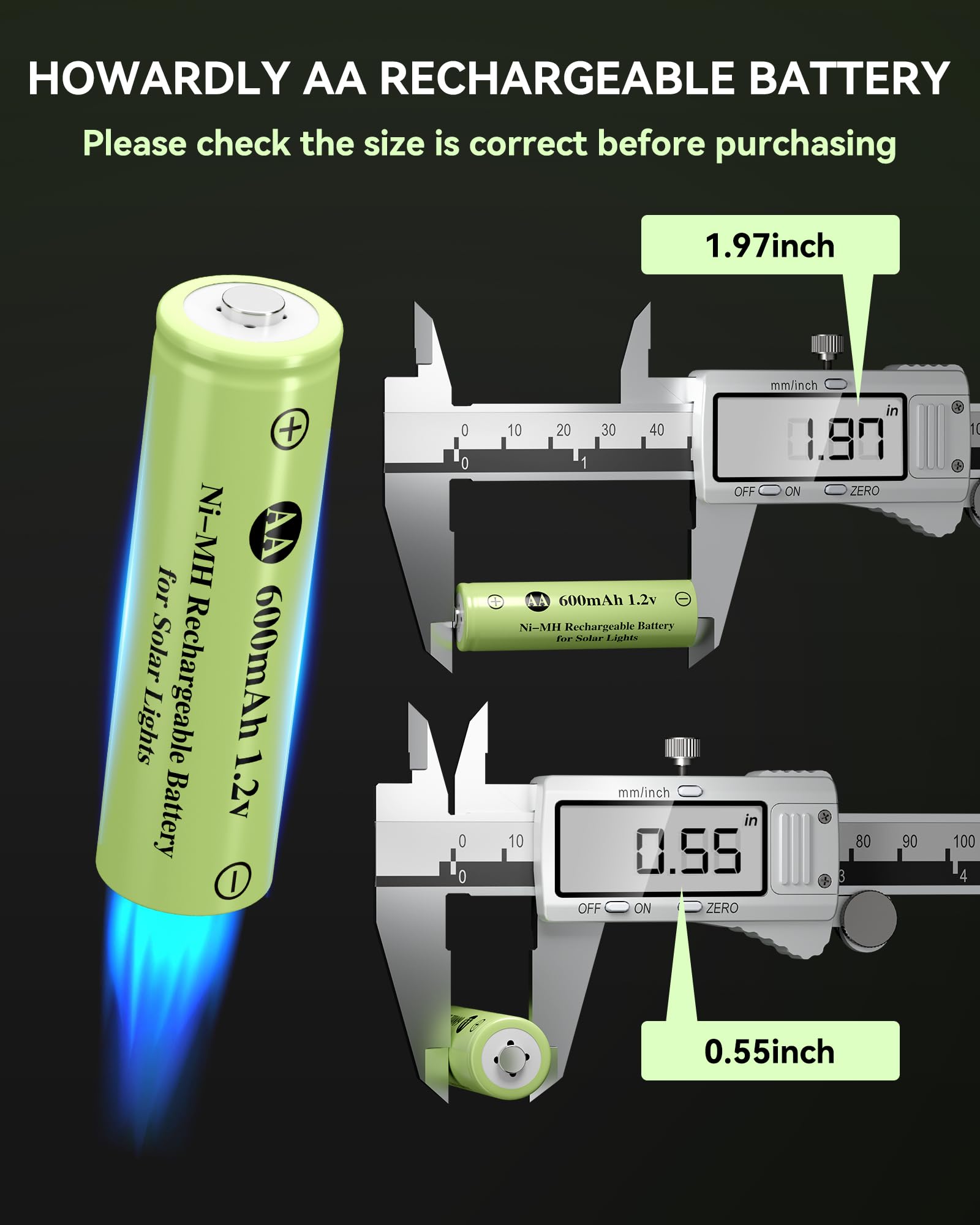 1.2V AA Ni-MH Rechargeable Batteries 600mAh - 12 Pack, Pre-Charged Double A Batteries with Low Self-Discharge for Solar Lights, Lawn Lamps, Outdoor Lighting - Perfect for Garden, Patio, and Landscape Lighting