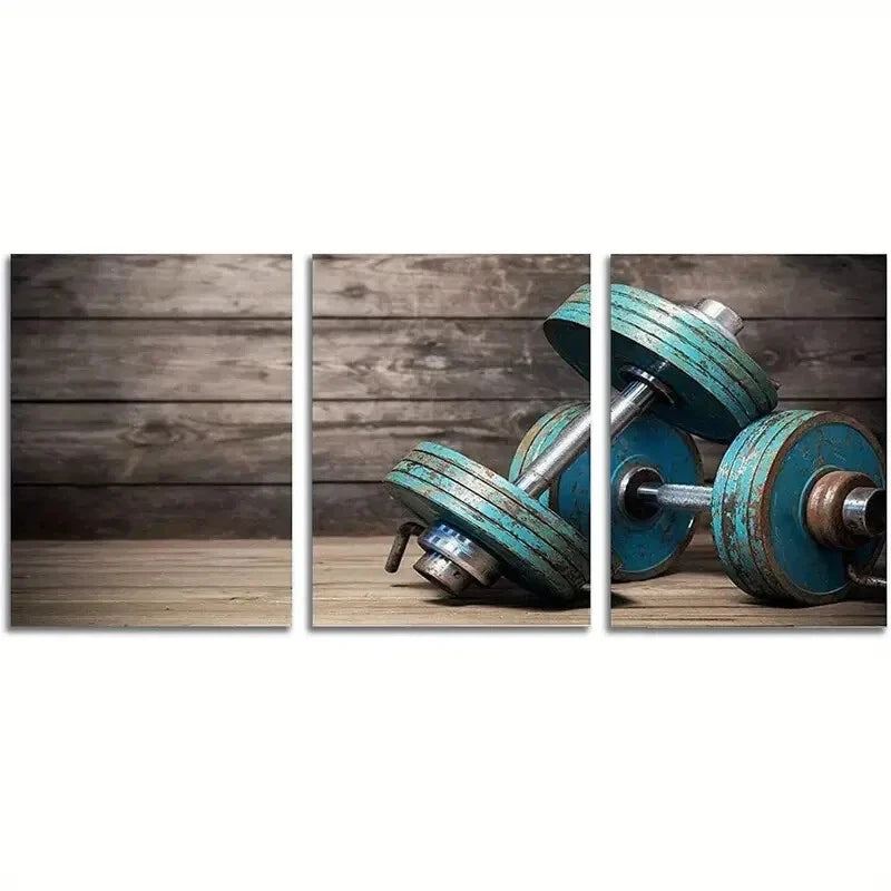3-Piece Modular Dumbbell Set with Metal Print - Adjustable Home Gym Equipment for Strength Training & Wall Art Decor for Fitness Enthusiasts
