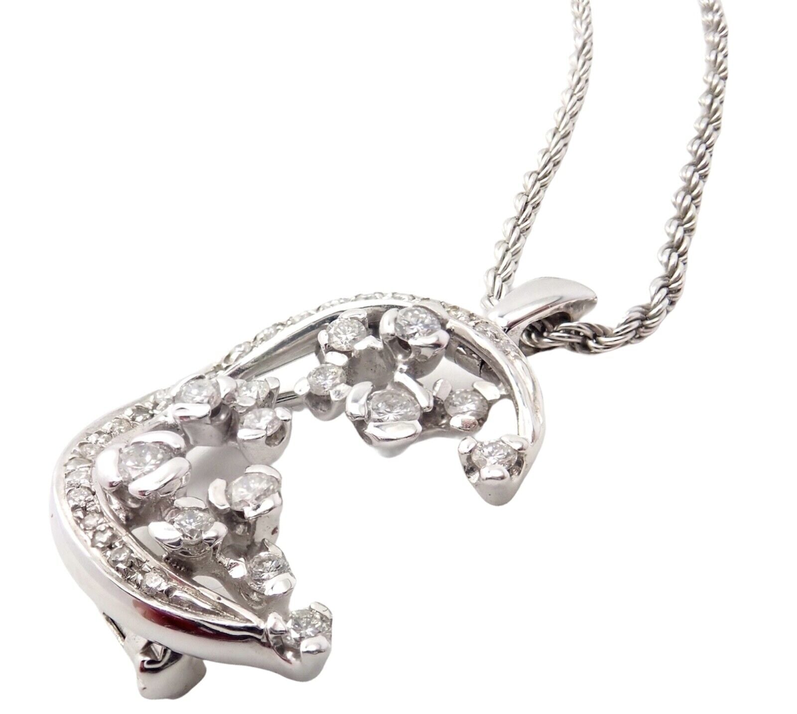Exquisite Damiani 18K White Gold 1 Carat Diamond Moon & Stars Pendant Necklace - Perfect for Anniversary Gifts & Romantic Occasions
