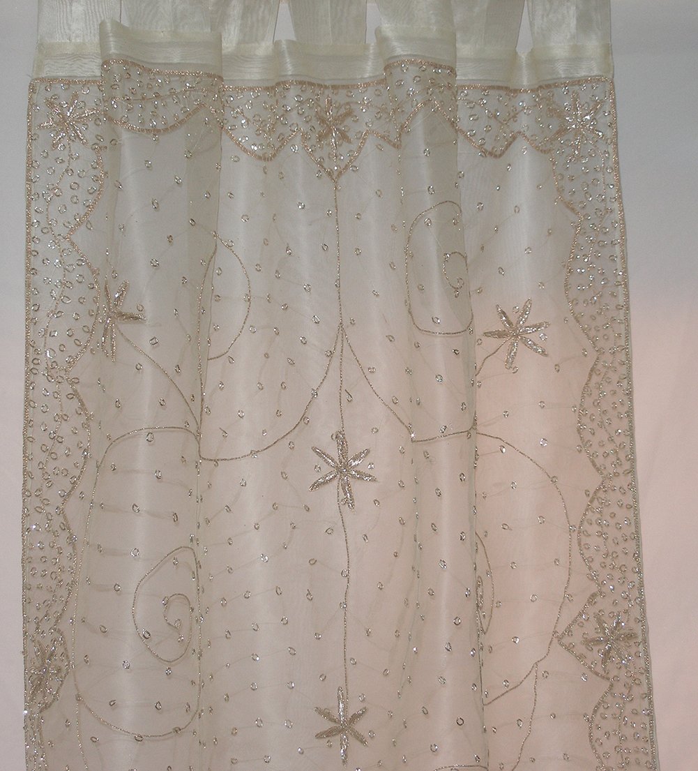 Beaded Sheer Curtain Panels 42x84 Inches Ivory - Elegant Window Drapes for Living Room, Bedroom & Dining Room Decor