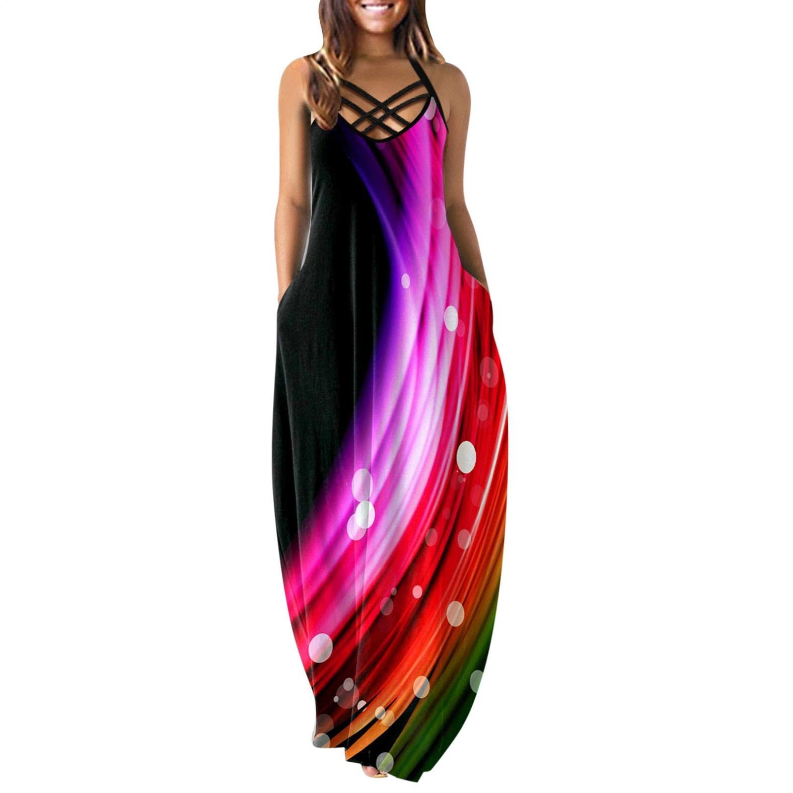 Boho Maxi Dress for Women - Casual Loose Short Sleeve Summer Dress, Beach Vacation Romper | Perfect for Outdoor Festivals, Tropical Getaways & Boho Chic Style