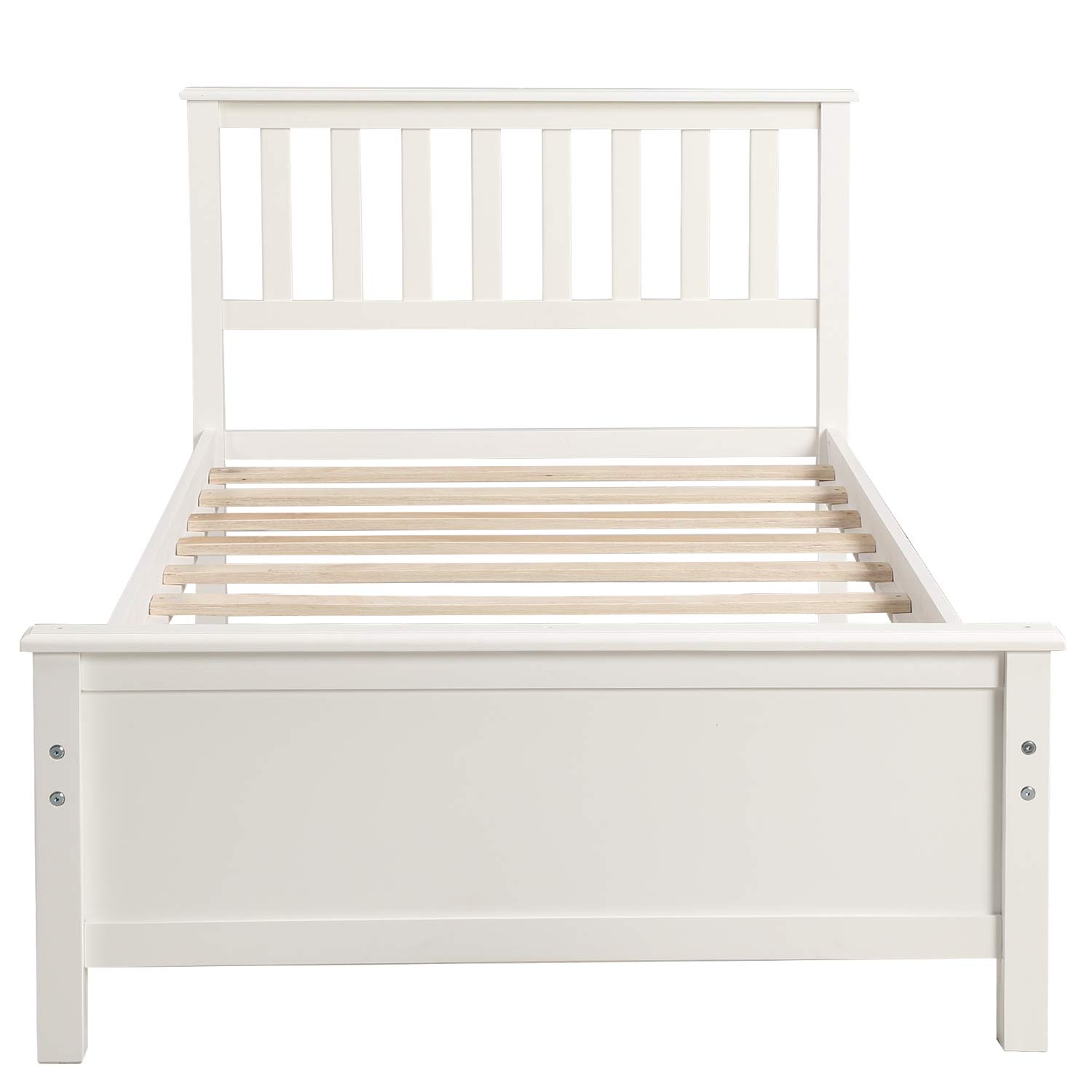 Danxee Solid Wood Twin Size Bed Frame with Headboard & Footboard - Wood Platform Bed with Slat Support, No Box Spring Needed - White - Perfect for Kids Rooms, Guest Bedrooms & Small Spaces