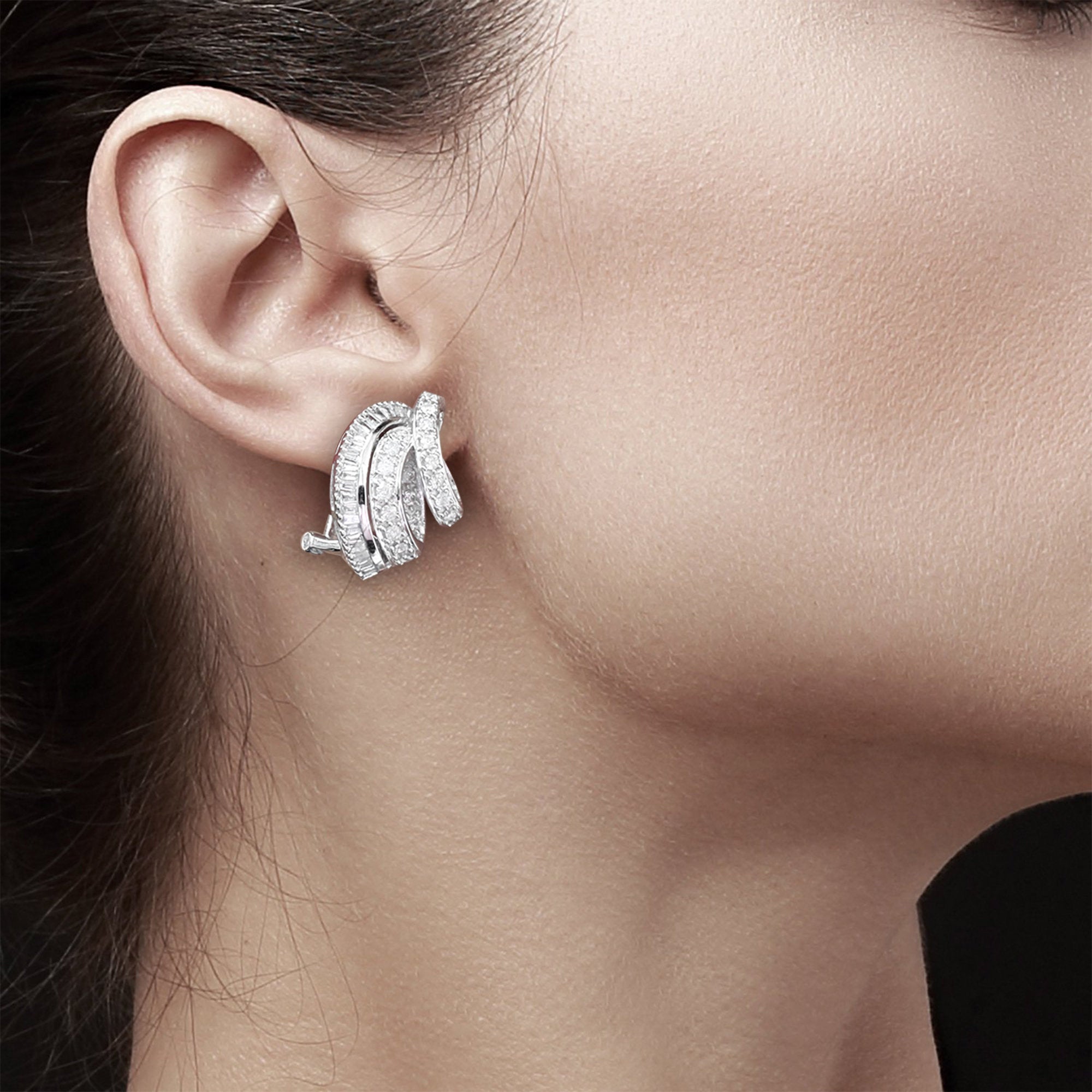 1.22cttw 14K White Gold Pave Diamond Baguette Earrings for Women - Elegant Wedding, Anniversary & Party Jewelry Gift