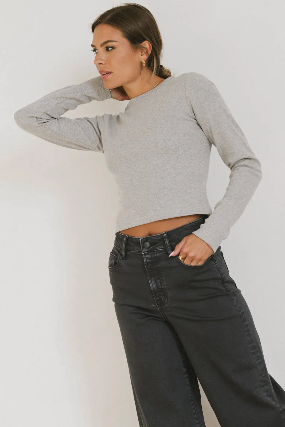 Hallie Top in Grey - Women's Stylish Casual Blouse for Everyday Wear, Office & Date Night Outfits